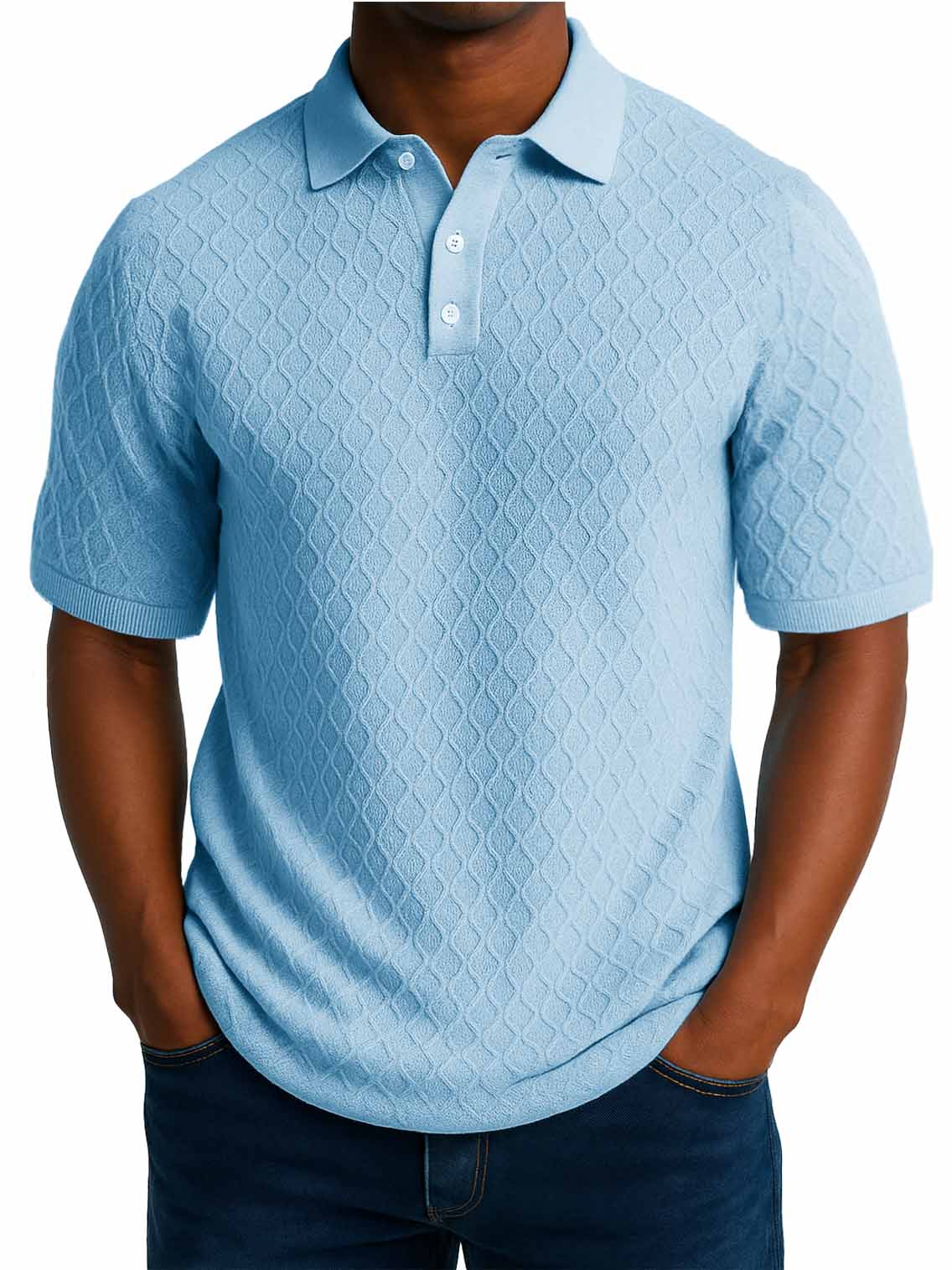 Men's Fashion Daily Casual Jacquard Fabric Short-sleeved Lapel Polo Shirt