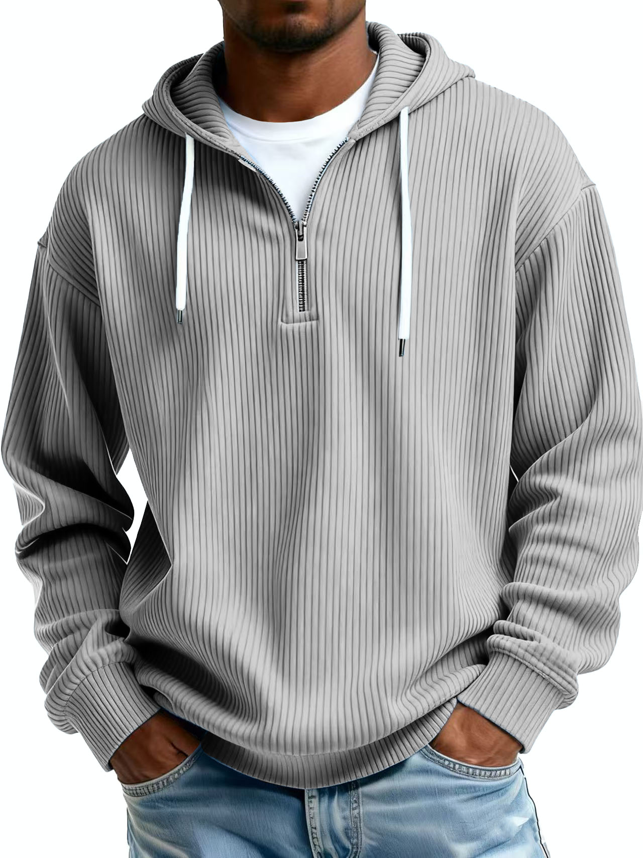 Men's Clothing Fashionable Casual Pit Strip Fabric Zipper Pockets Long-sleeved Sweatshirt