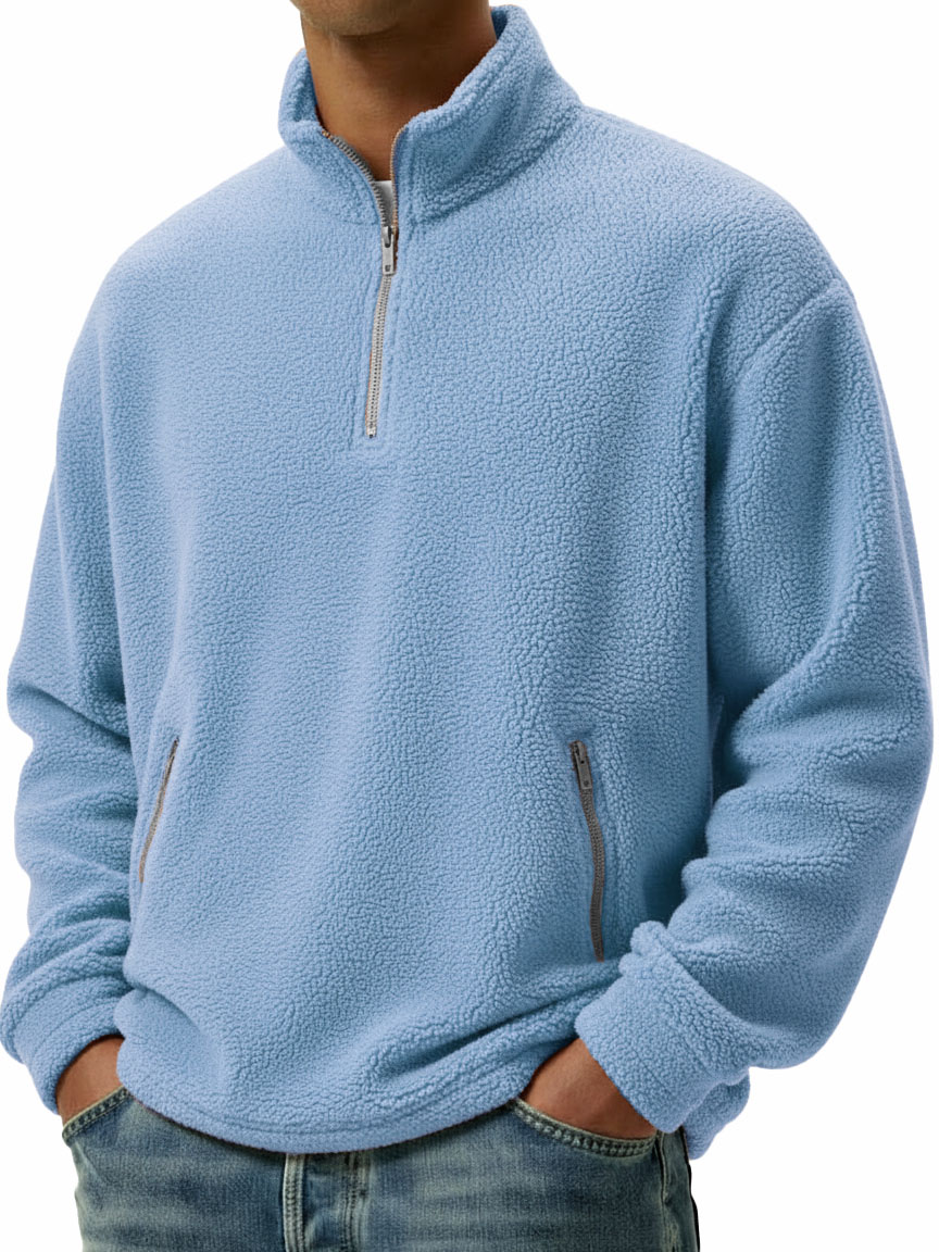 Men's Clothing Fashionable Casual Coral Velvet Fabric Stand-collar Long-sleeved Hoodie