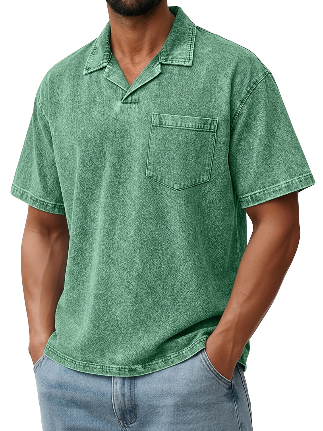 Men's Retro Collared Pocket Casual Short-Sleeve Polo Shirt