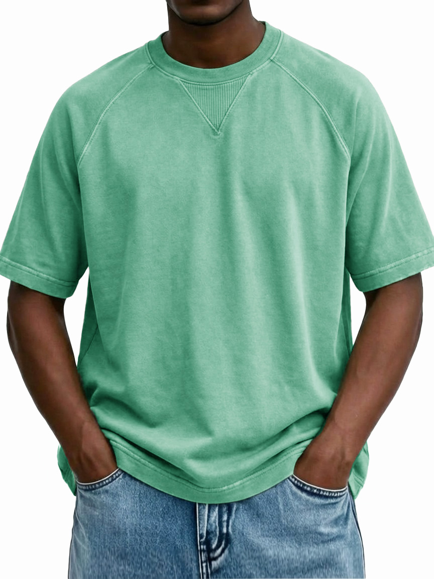 Men's Retro Distressed Raglan Crew Neck Short-Sleeve T-Shirt