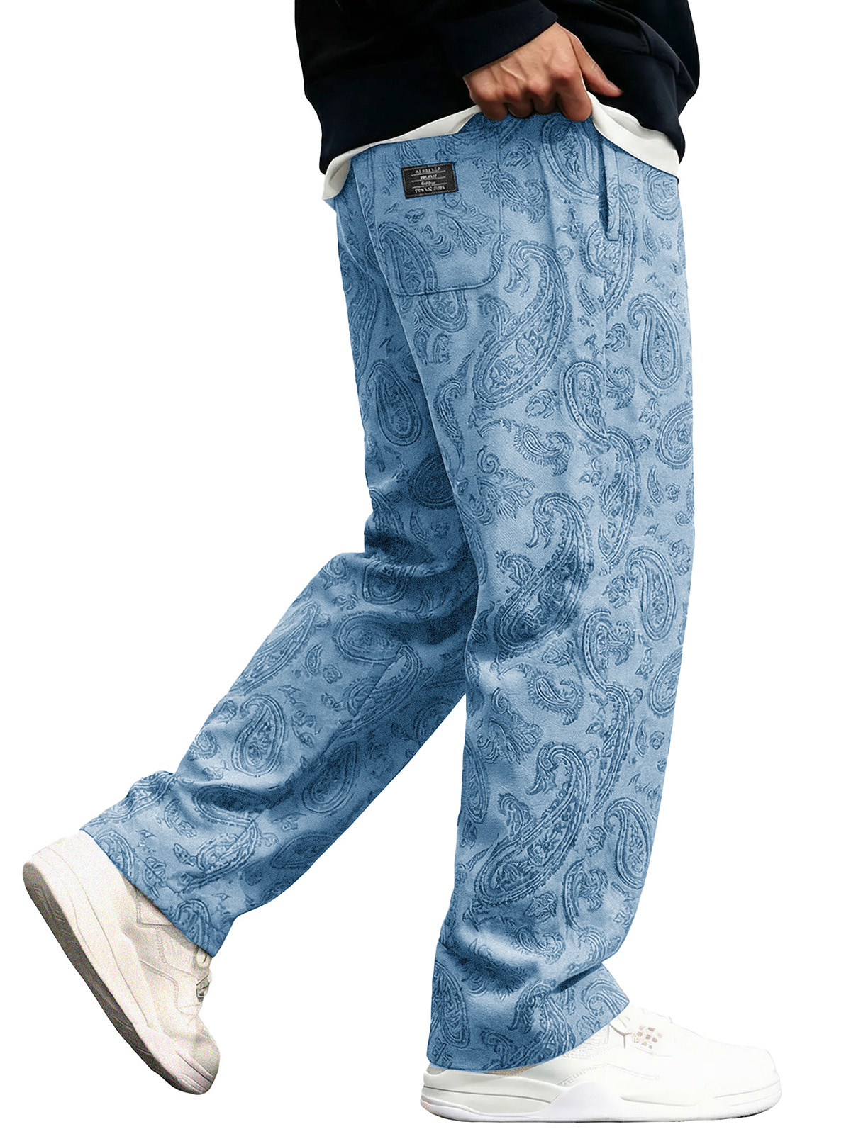Men's Fashionable Casual Paisley Fabric Loose-Fit Pocket Trousers