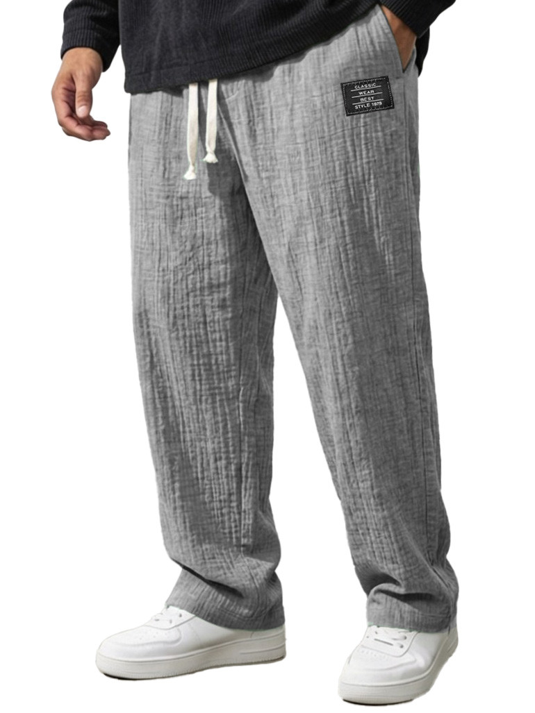 Men's Fashionable Casual Bubble-Crinkled Fabric Loose-Fit Pocket Trousers