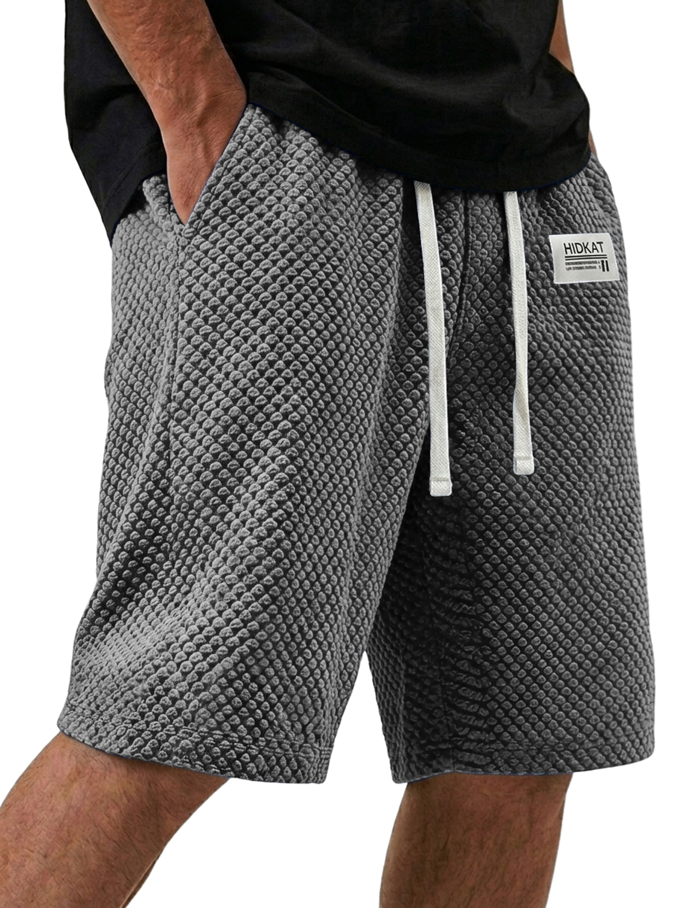 Men's Casual Textured Embroidered Logo Loose Shorts