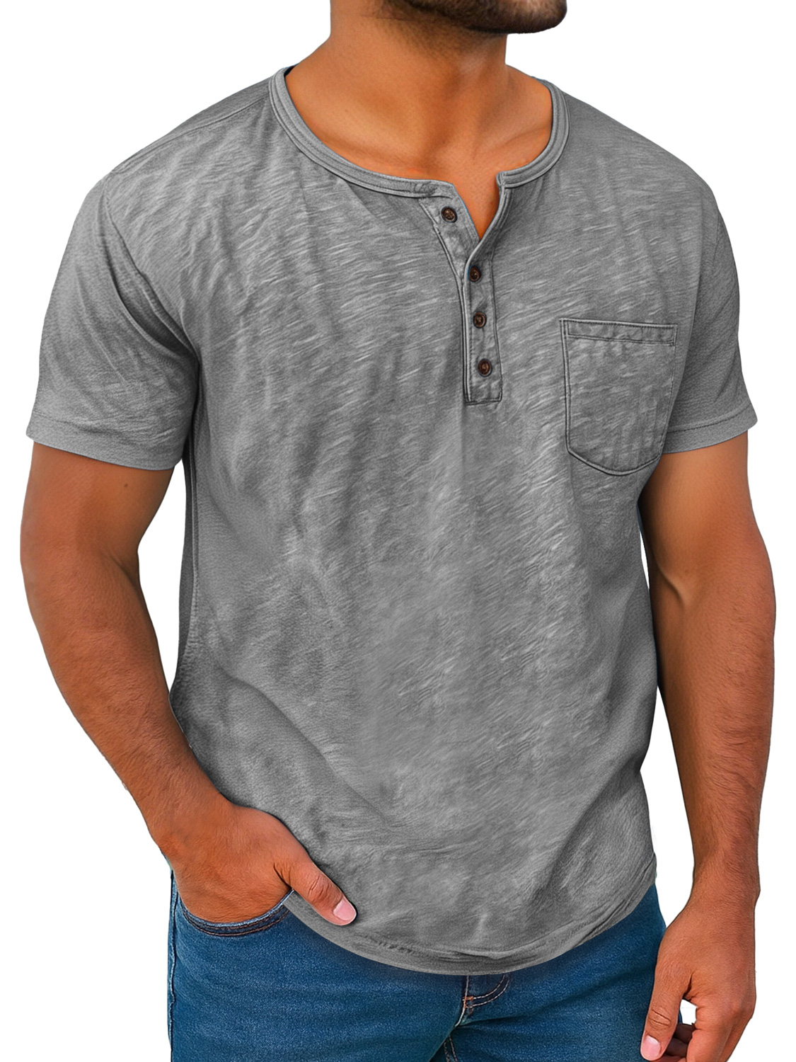Men's Retro Everyday Casual Button-Down Short Sleeve Henley Shirt