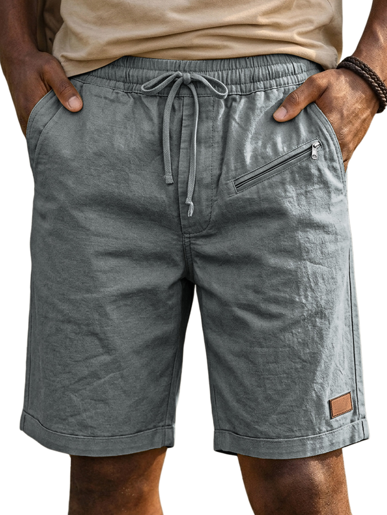 Men's 100% Cotton Casual Solid Color Shorts with Furnished Zipper Design