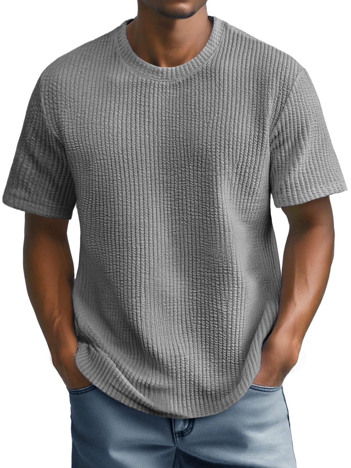 Men's Daily Round Neck Casual Texture Short-sleeved T-shirt