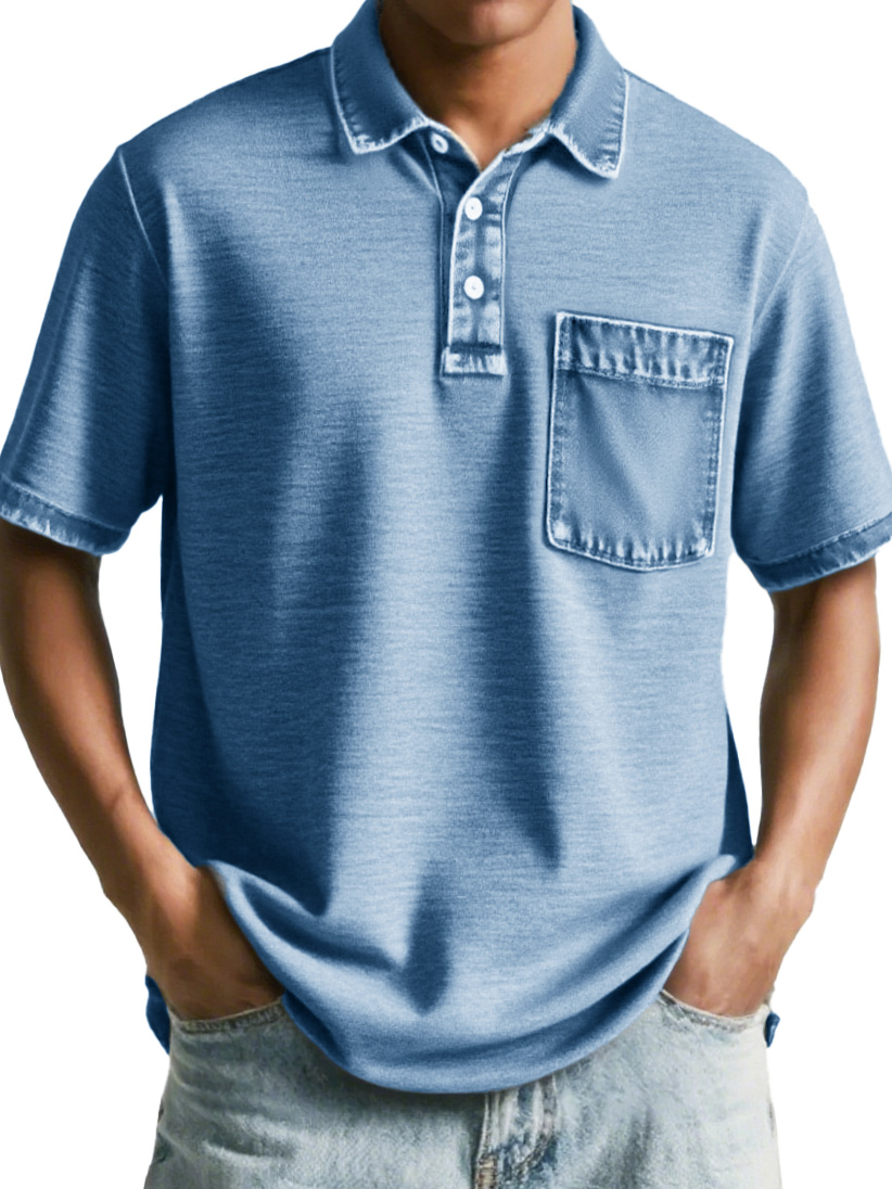 Men's Fashion Retro Distressed Pocket Short-sleeved Polo Shirt
