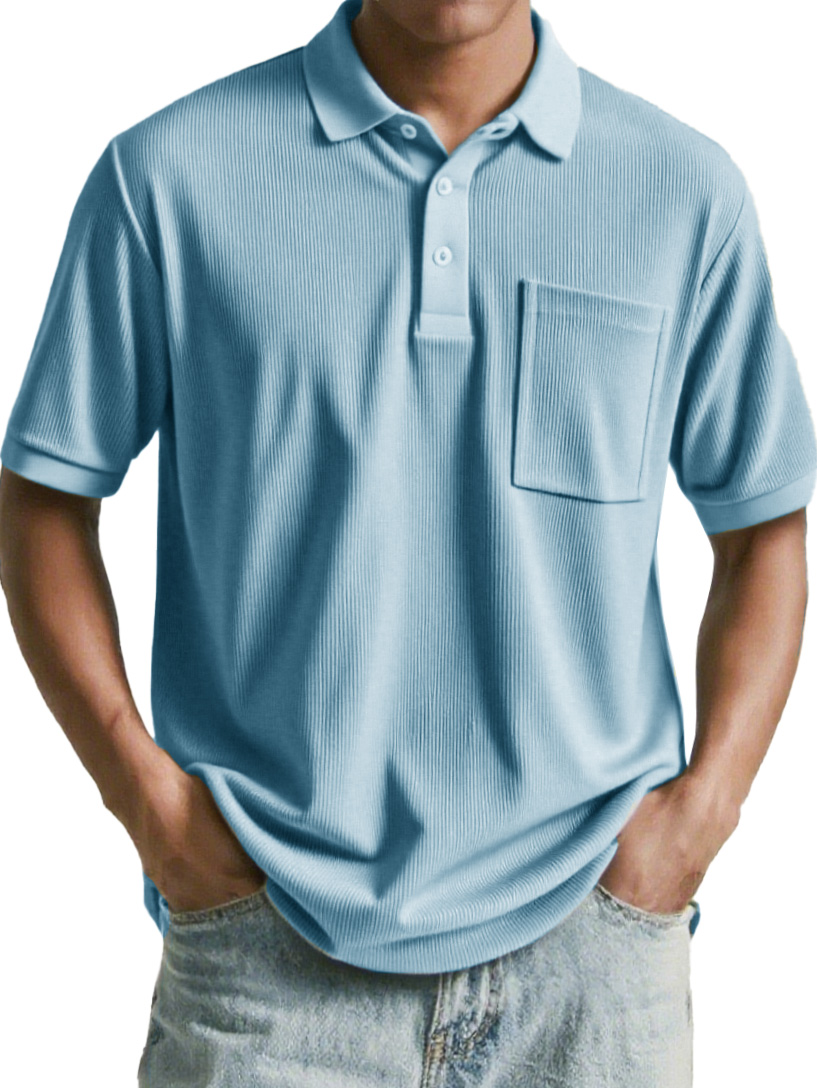 Men's Fashion Retro Corduroy Ribbed Pocket Short-sleeved Polo Shirt