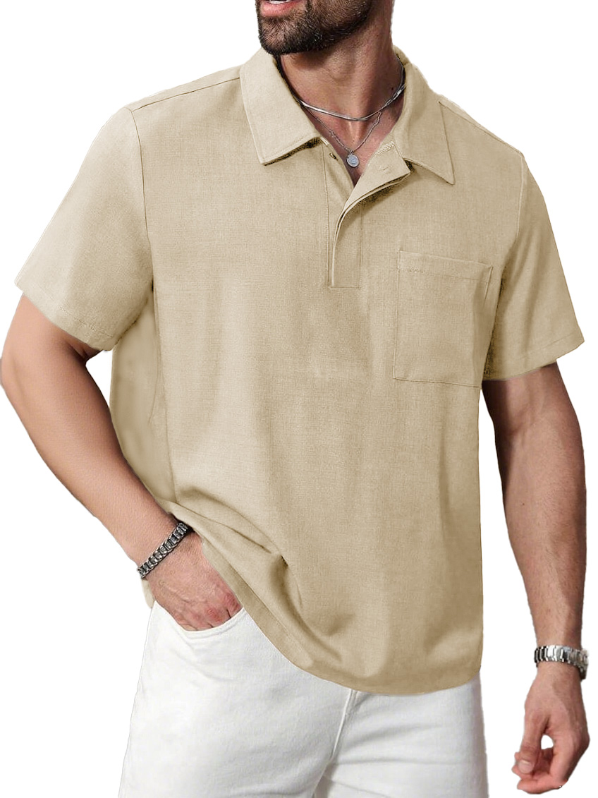 Men's Daily Casual Limna Fabric Pocket Lapel Polo Shirt
