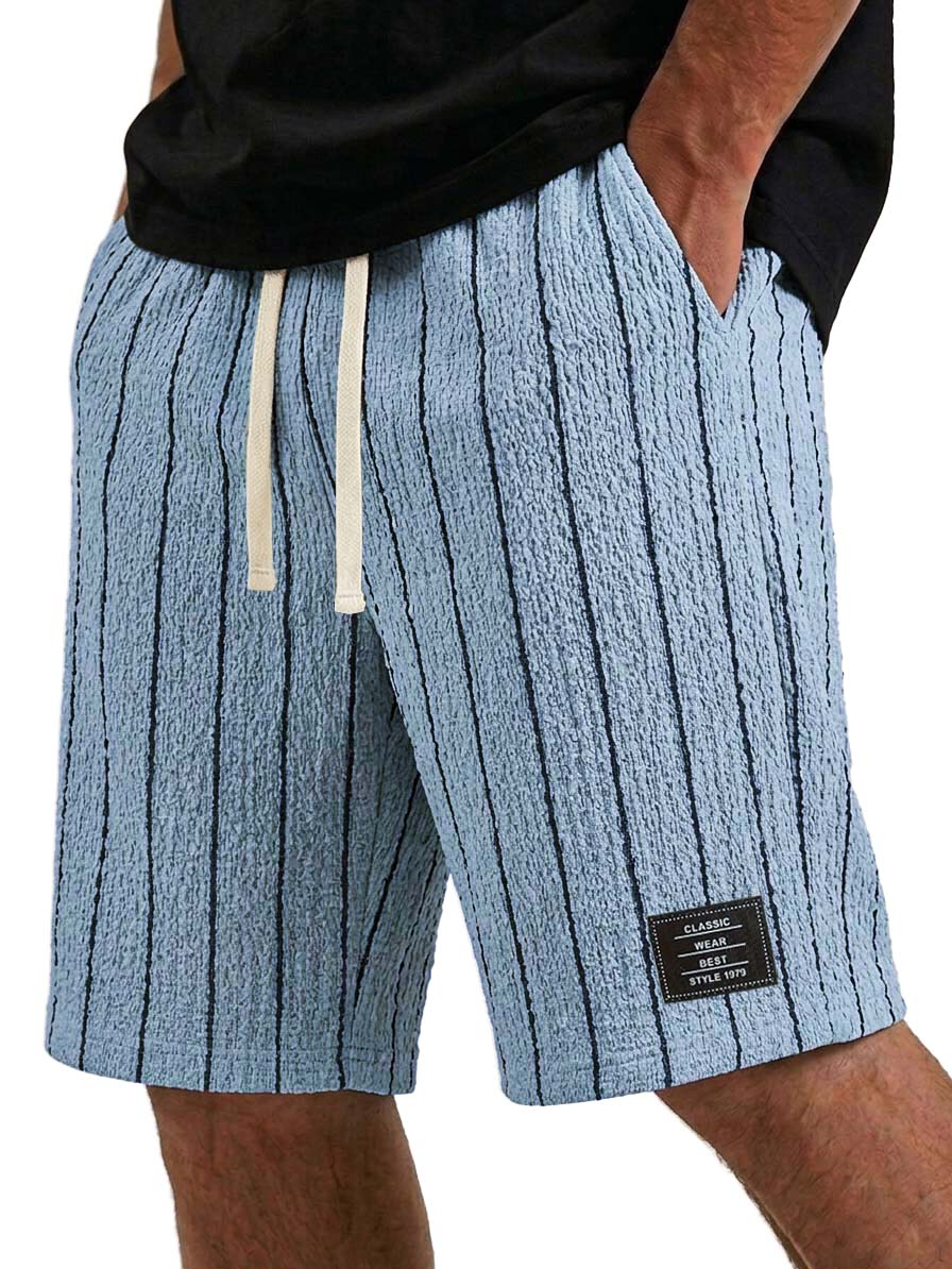 Men's Casual Textured Embroidered Logo Loose Comfort Striped Shorts