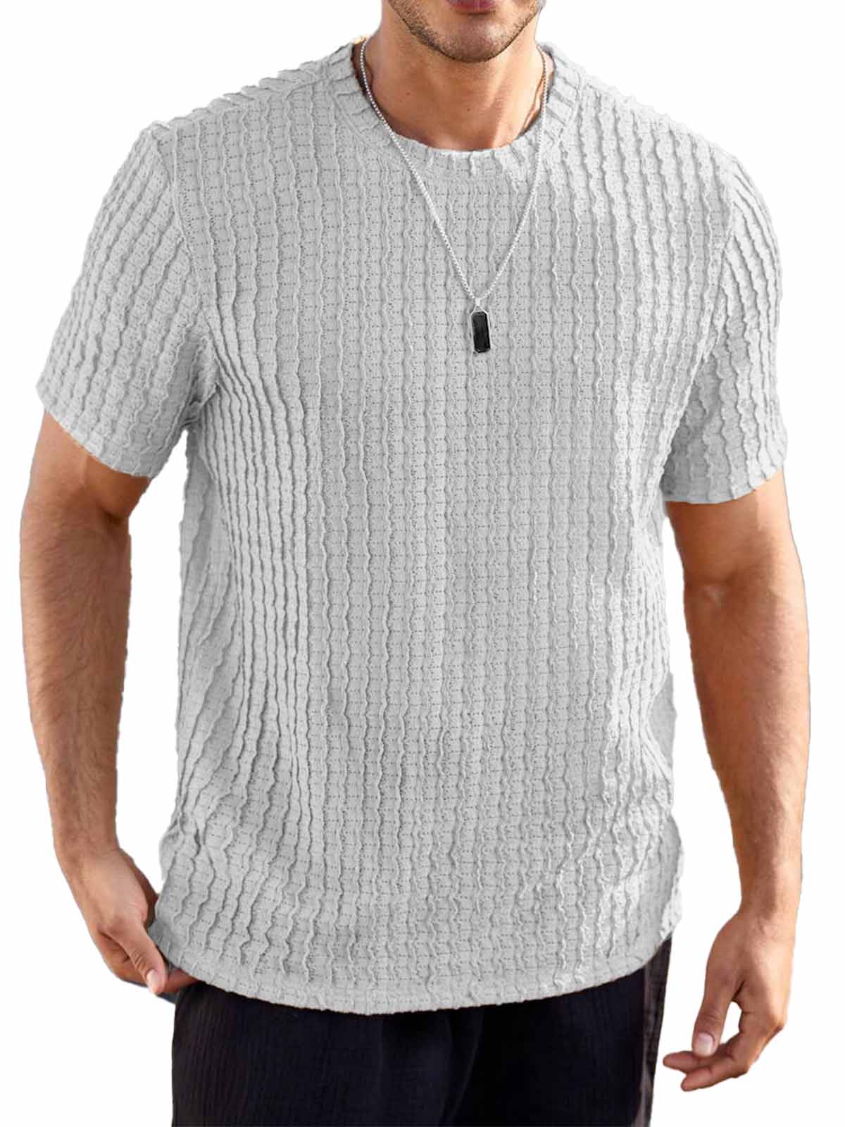 Men's Hawaiian Casual Jacquard Round Neck Short Sleeve T-Shirt