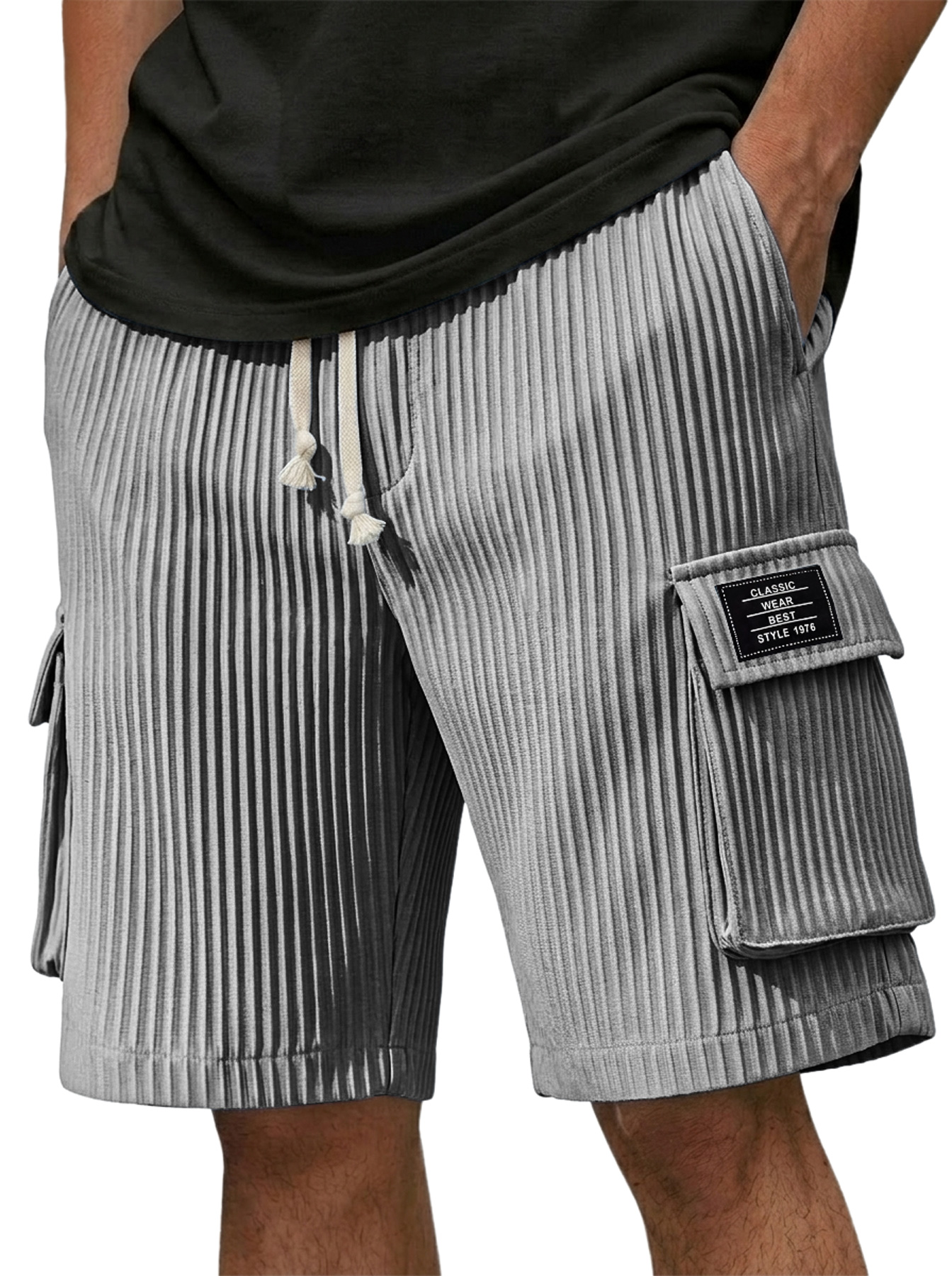 Men's Textured Multi-Pocket Casual Utility Shorts with Embroidered Logo