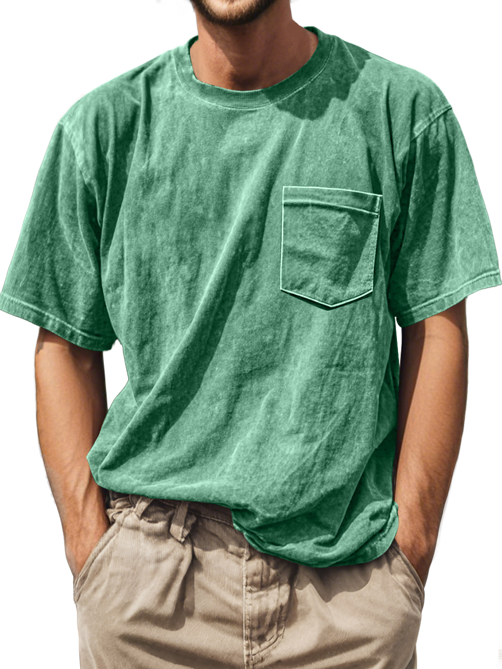 Men's Retro Daily Casual Round Neck Pocket Comfortable Short Sleeve T-shirt