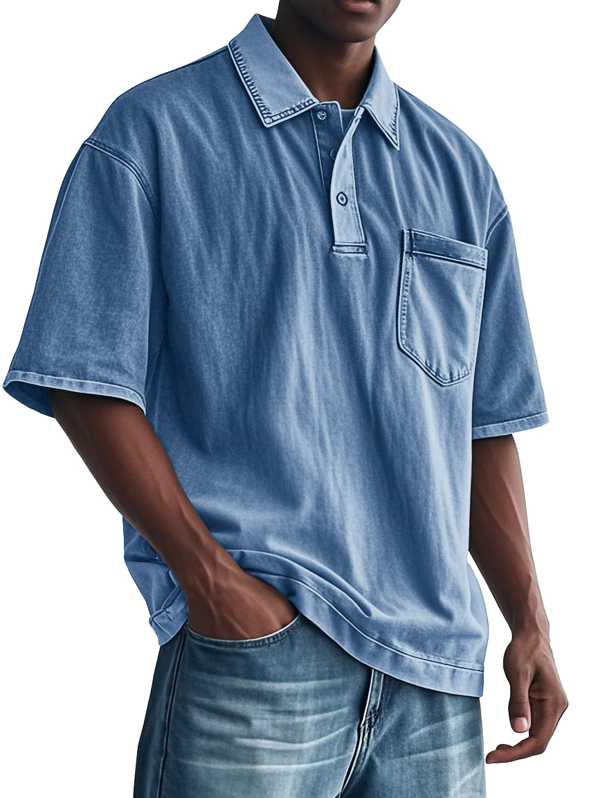 Men's Fashion Retro Distressed Lapel Pocket Polo Shirt