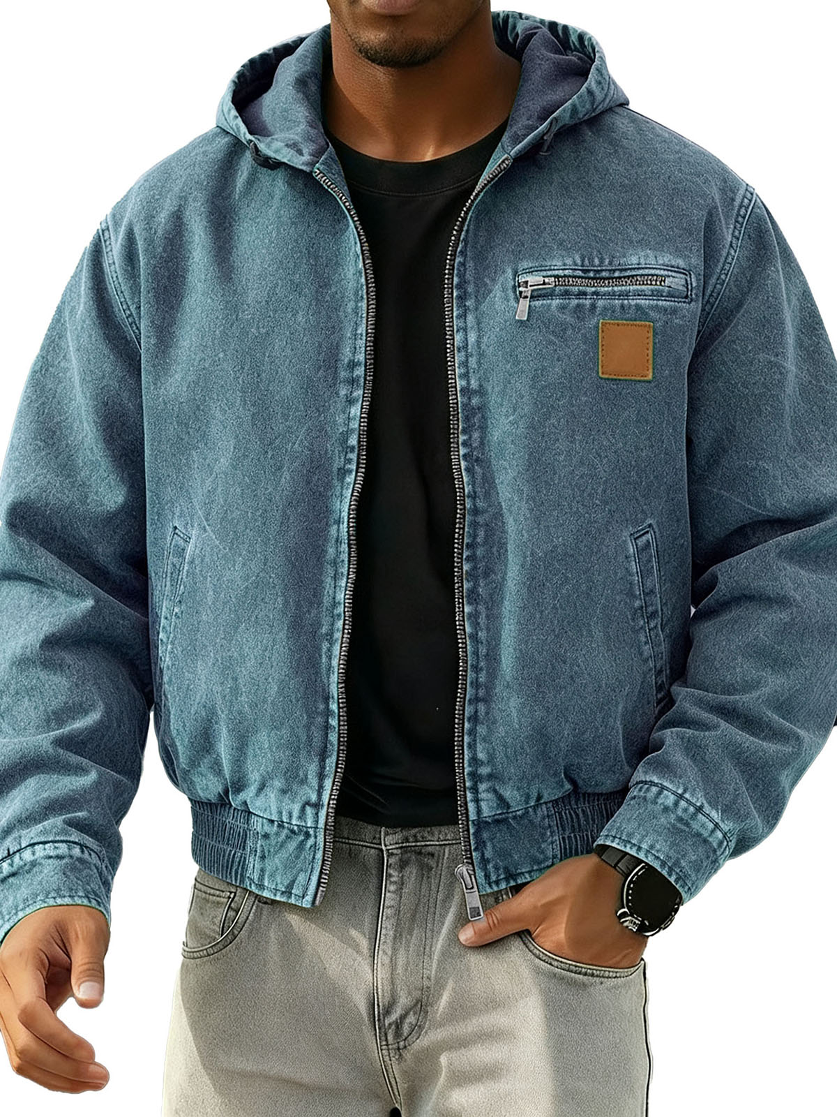 Men's Stylish Retro Long-sleeved Hooded Motorcycle Jacket