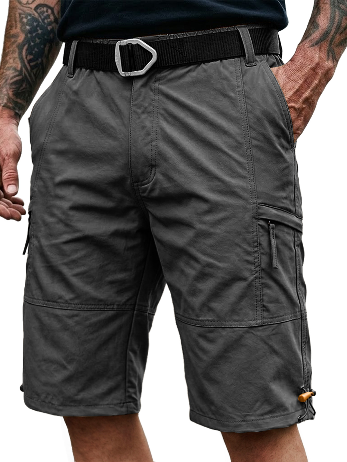 Men's 100% Cotton Multi-Pocket Zipper Casual Cargo Shorts