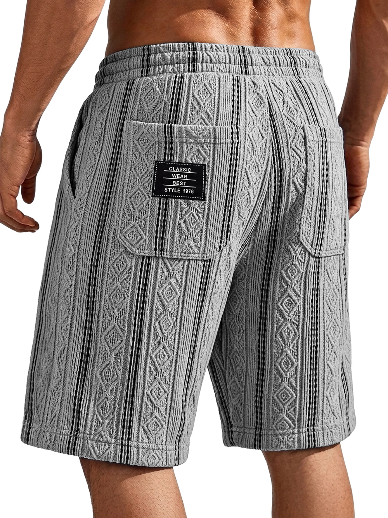 Men's Textured Jacquard Casual Shorts with Embroidered Logo Pocket