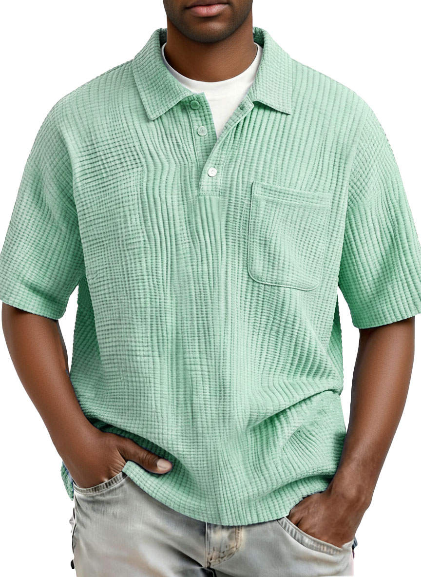 Men's Fashion Casual Pleated Fabric Short-Sleeve Polo Shirt