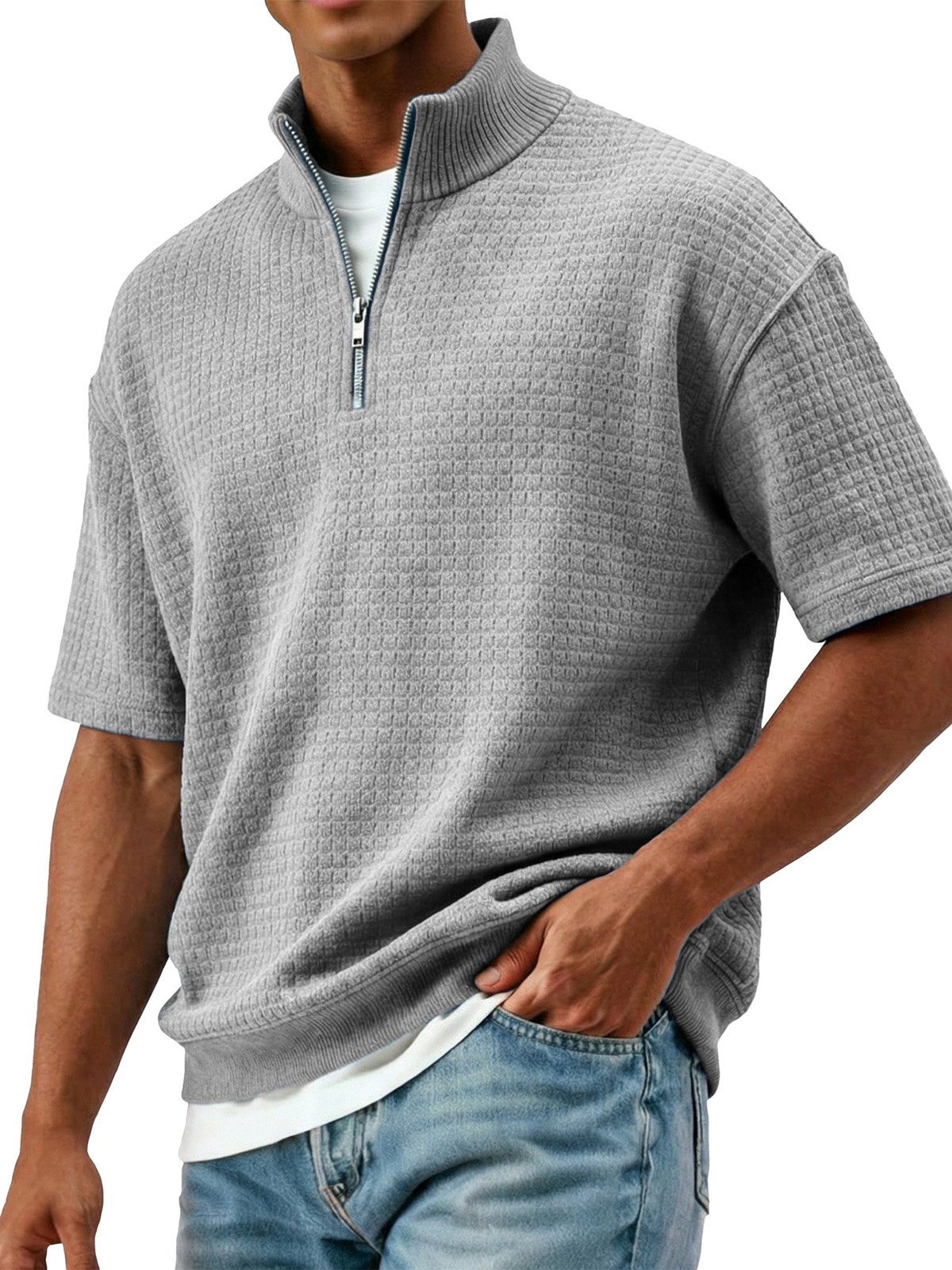 Men's Fashionable Casual Stand Collared Short-Sleeve Polo Shirt