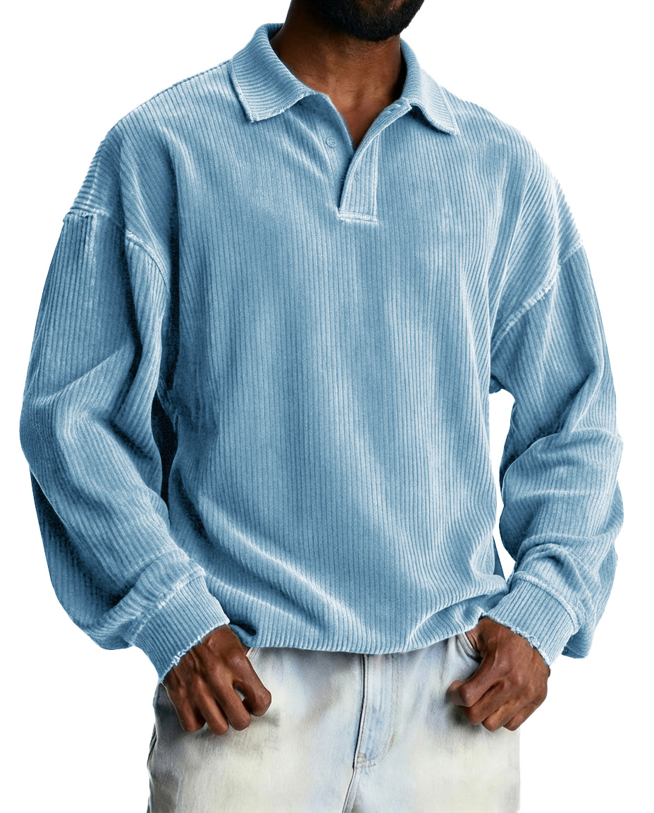 Men's Fashionable Retro Striped Fabric Loose-Fit Collar Polo Shirt