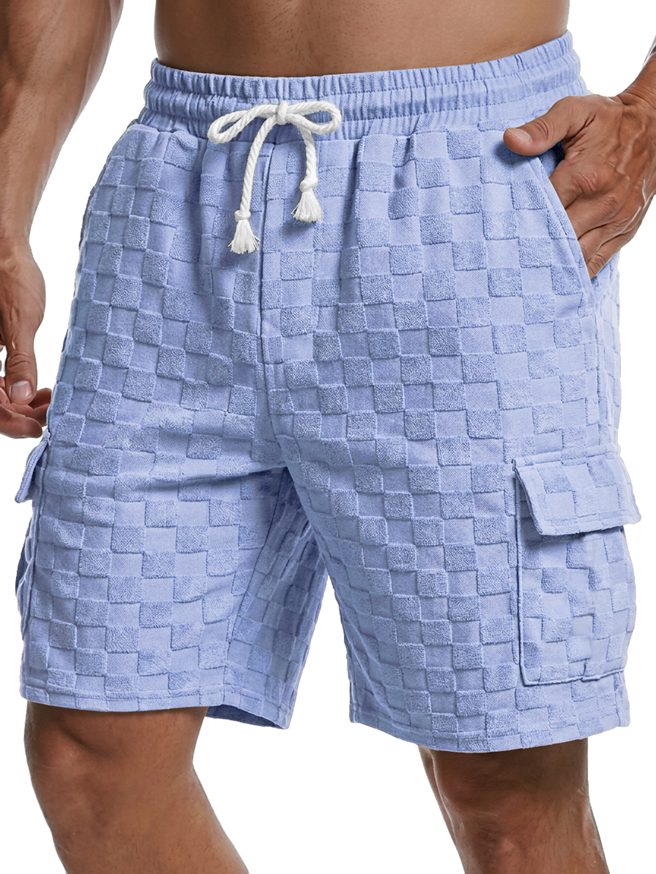 Men's Casual Checkered Jacquard Multi-Pocket Comfortable Shorts