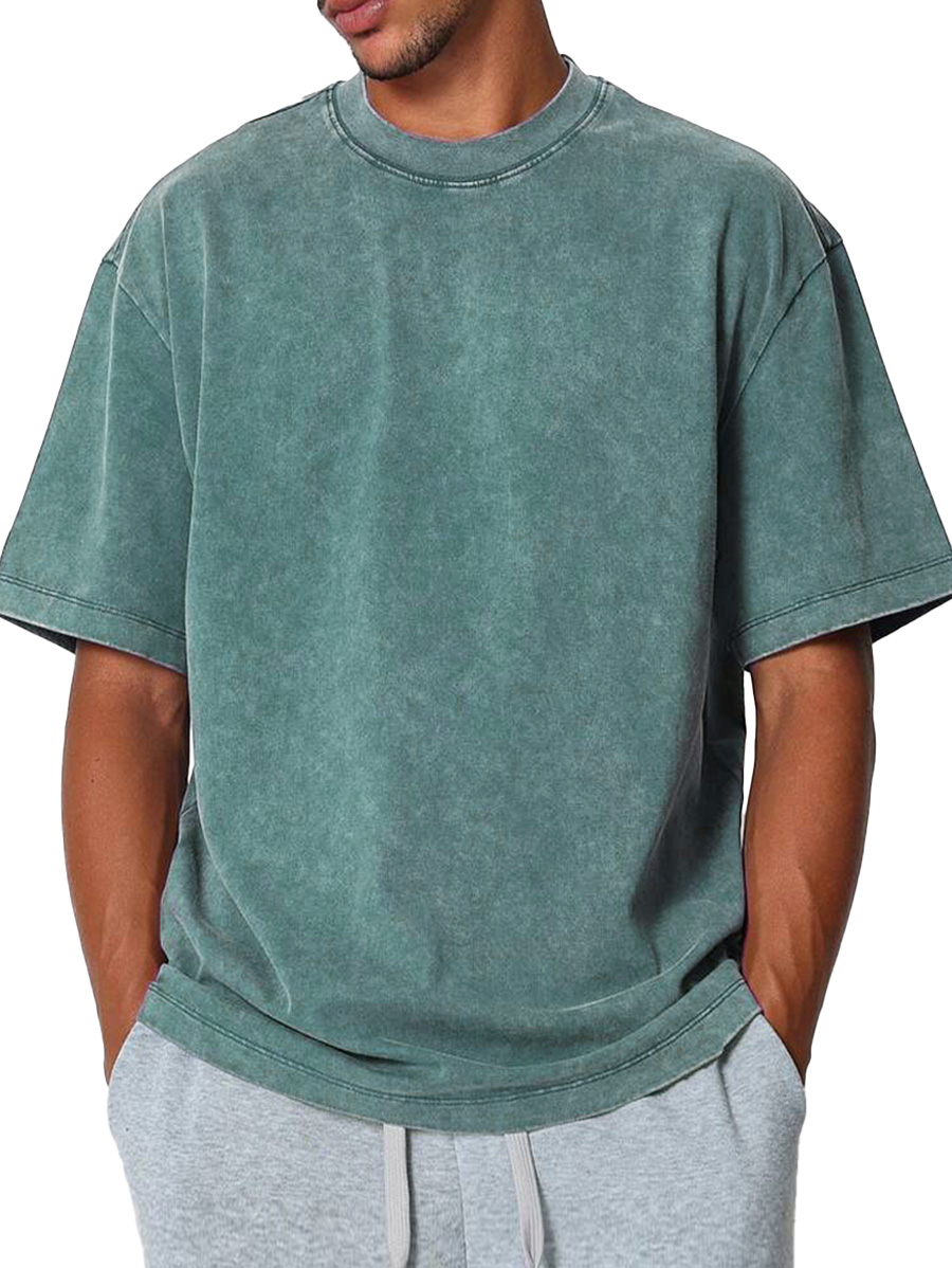 Men's Fashion Casual Retro Distressed Pure Cotton Round Neck Short-sleeved T-shirt