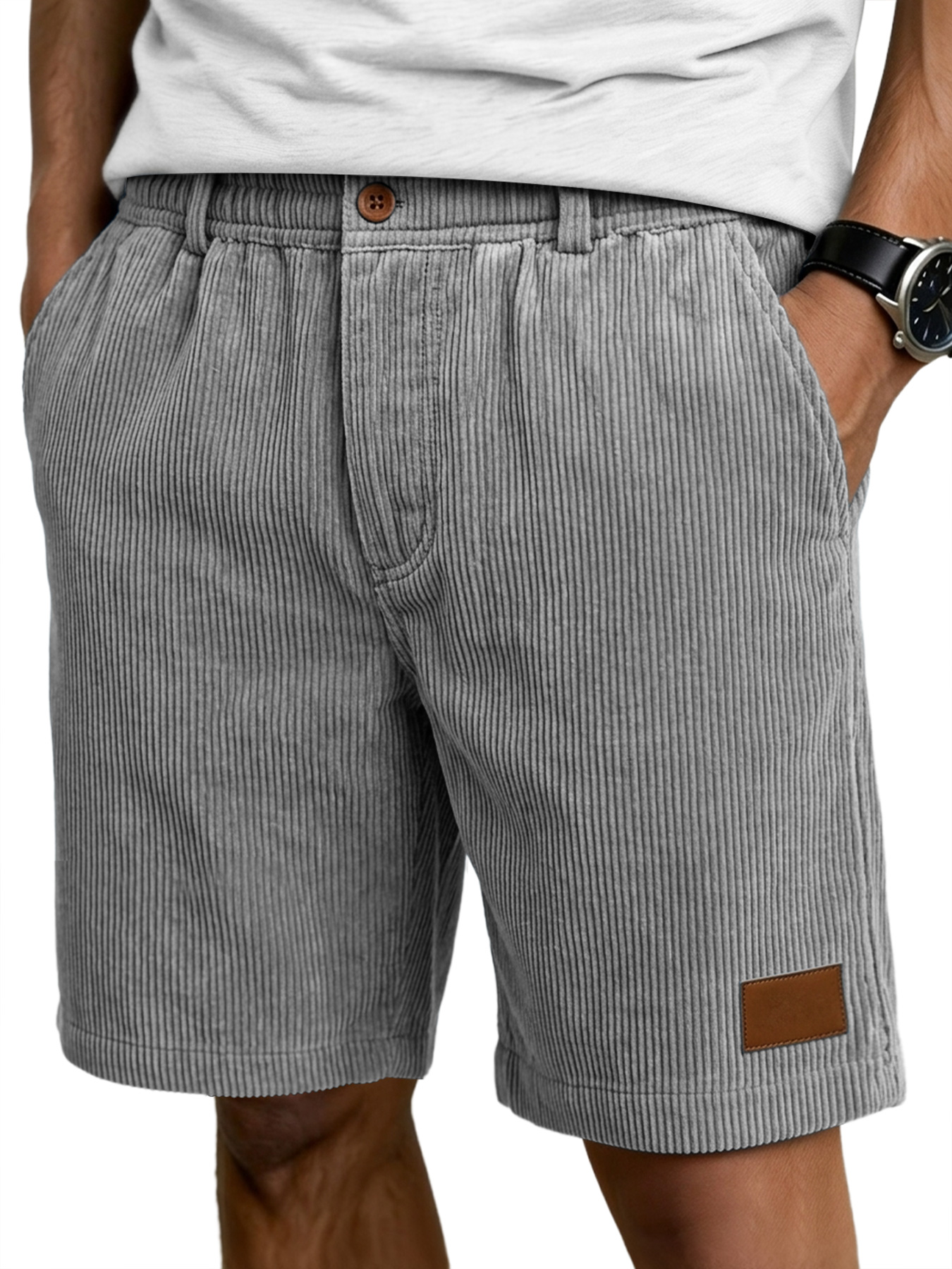 Men's Retro Corduroy Embroidered Label Casual Shorts