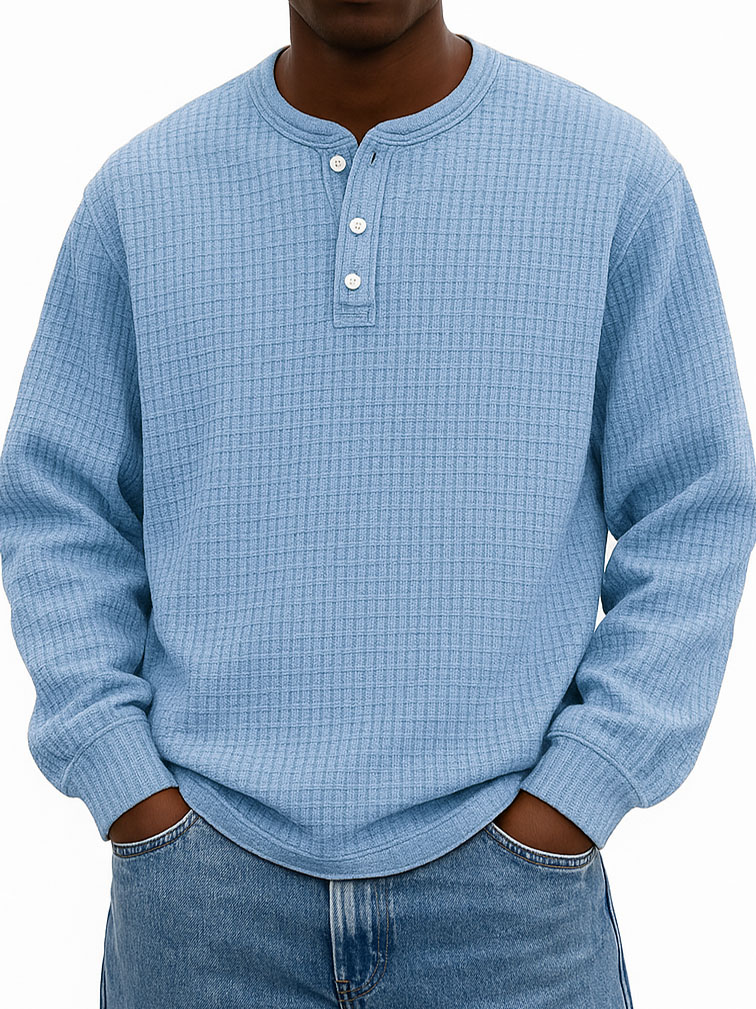 Men's Stylish Casual Corn-patterned Corduroy Fabric Stand-up Collar Half-zip Long-sleeved Henley Shirt