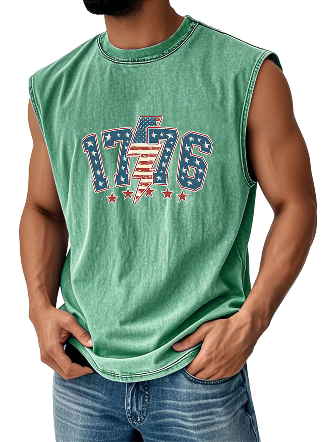Men's Retro Everyday Independence Day 1776 Printed Casual Round Neck Sleeveless Vest