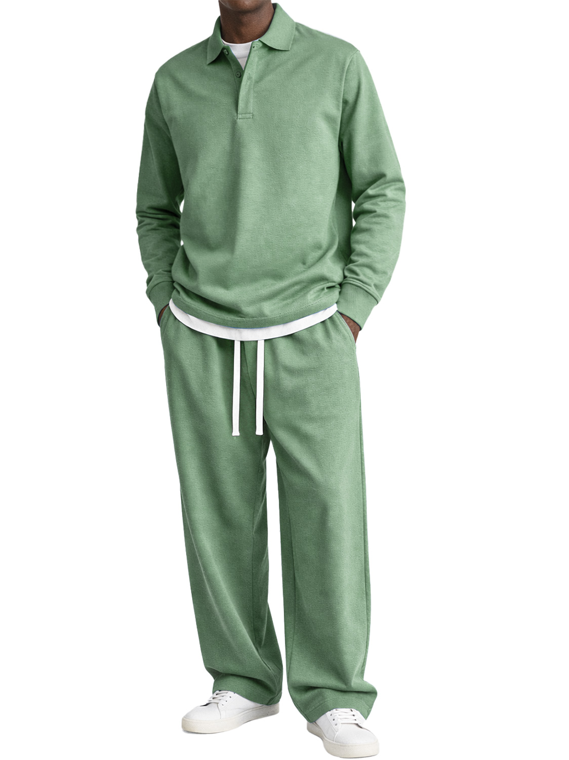 Men's Comfortable Polo Shirt And Trousers Two-piece Set With Concealed Placket Design