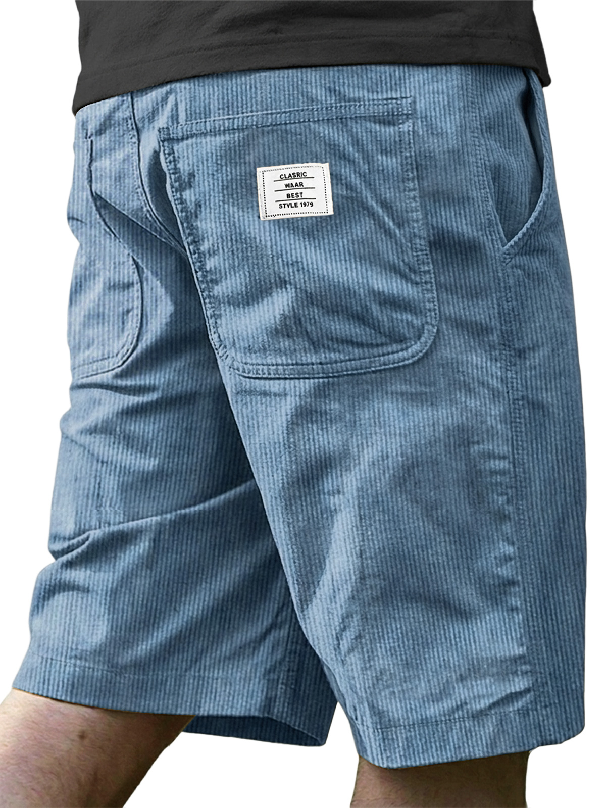 Men's Retro Corduroy Embroidered Logo Casual Shorts