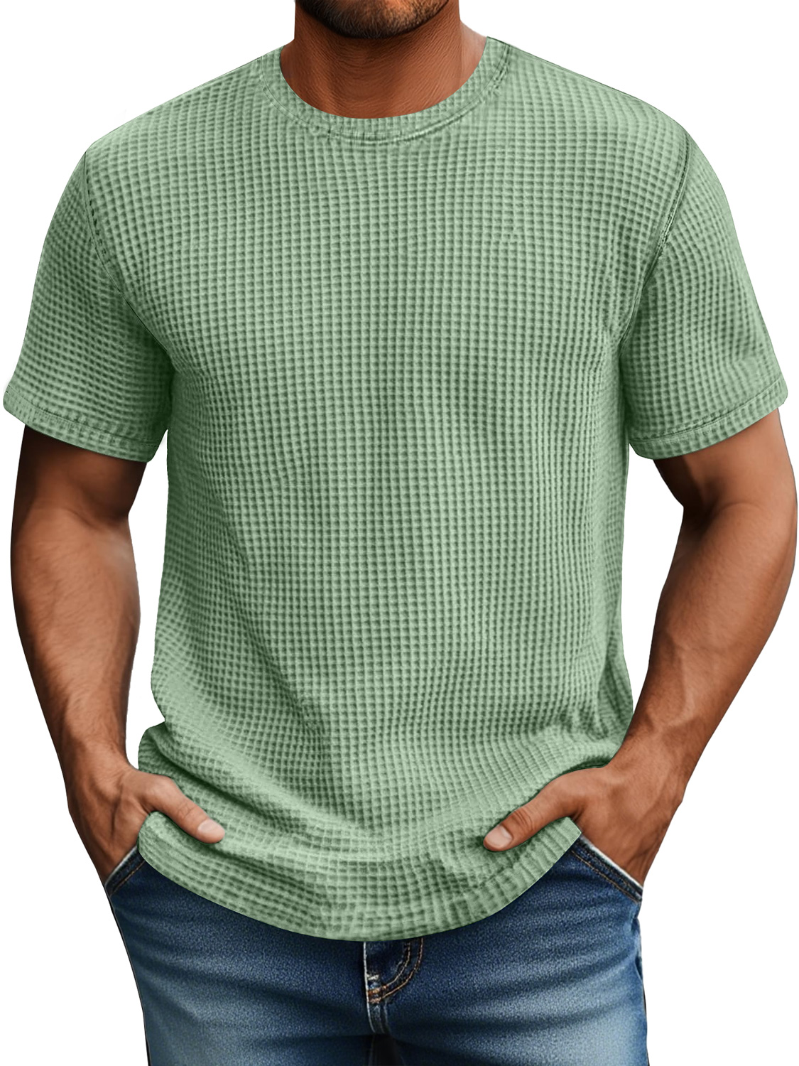 Men's Daily Waffle Casual Round Neck Comfortable Short Sleeve T-Shirt
