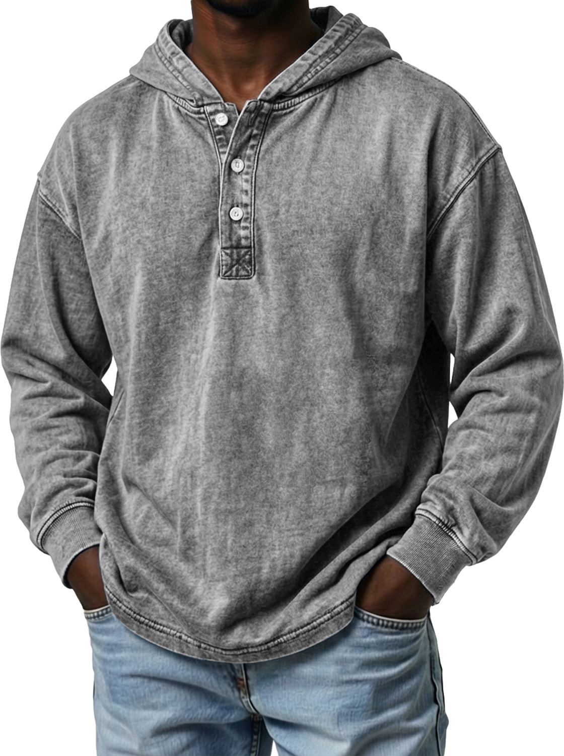 Men's Vintage Button-up Casual Long-sleeved Hooded Top