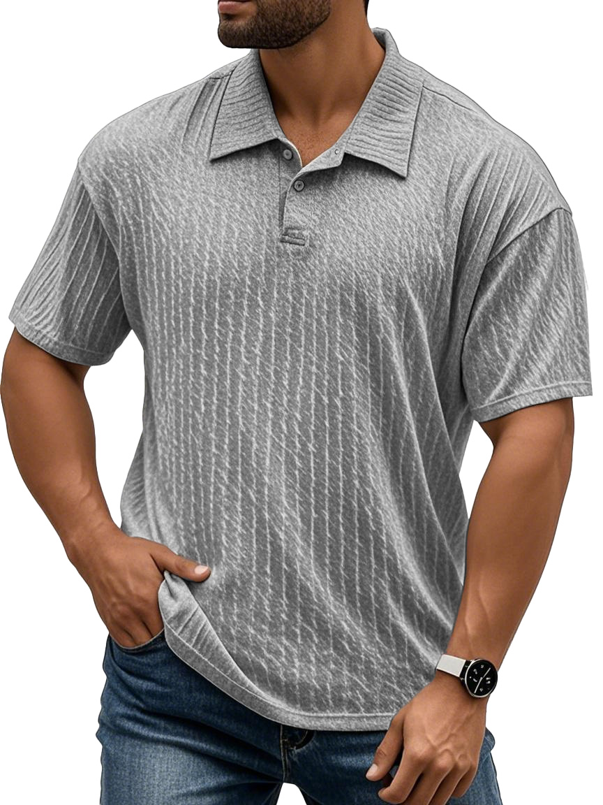 Men's Fashion Casual Textured Fabric Short-sleeved Polo Shirt