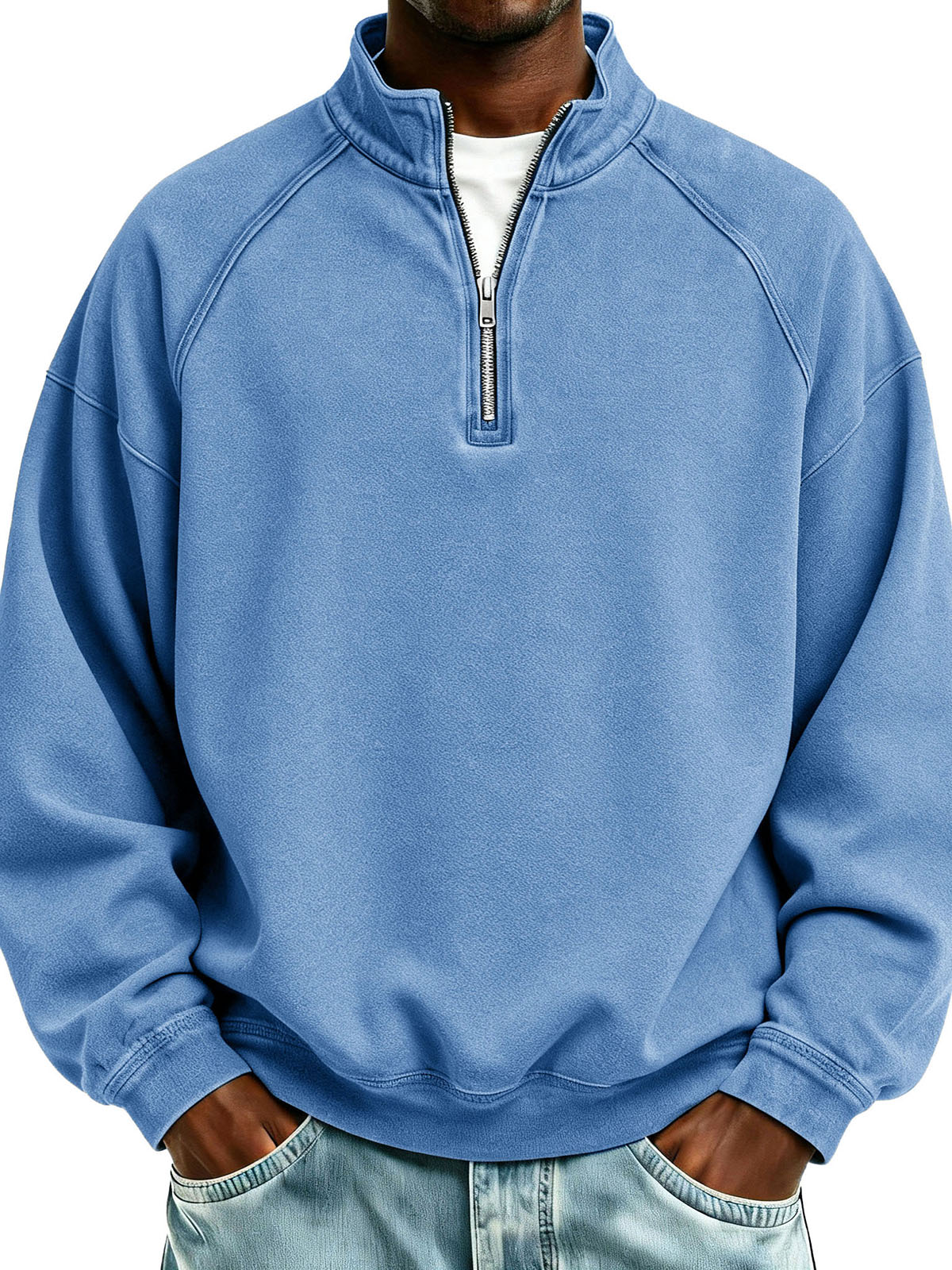 Men's Fashionable Sporty Casual Loose-Fitting Long-Sleeve Stand Collar Sweatshirt