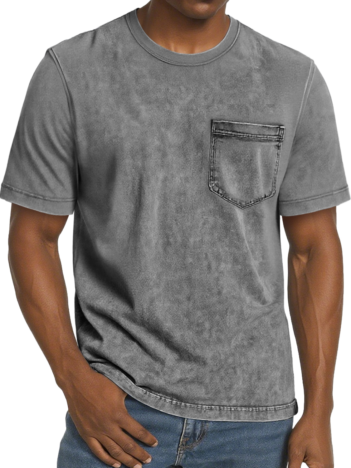 Men's Retro Casual Round Neck Pocket Comfortable Short Sleeve T-Shirt