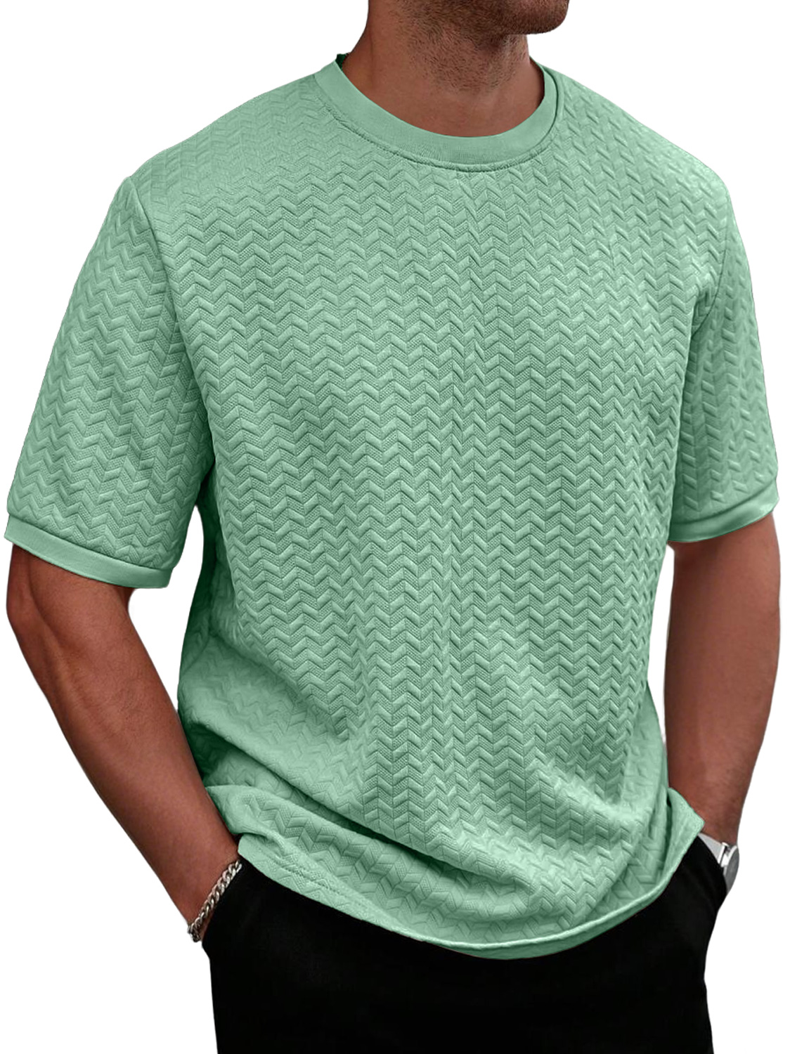 Men's Daily Round Neck Texture Casual Solid Color Comfortable Short-sleeved T-shirt