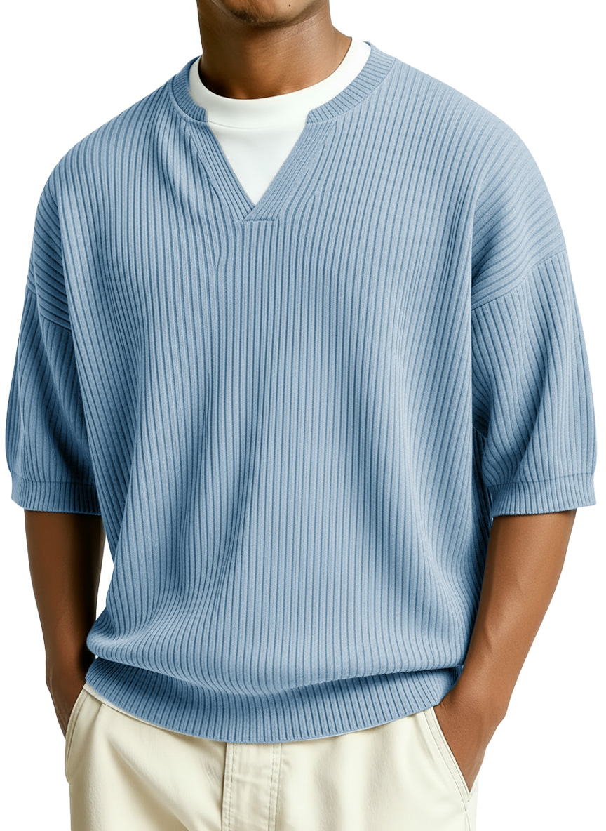 Men's Fashion Casual Retro Faux Two-Piece V-Neck Short-Sleeve T-Shirt