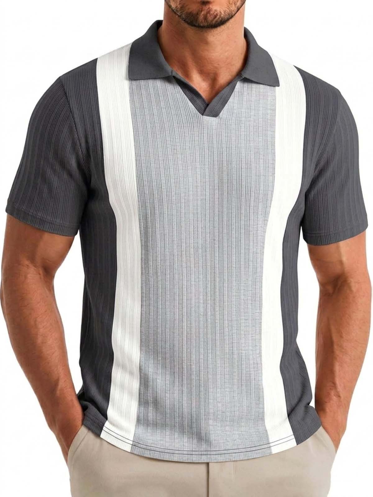 Seagull-Collar Color-Block Striped Basic Top