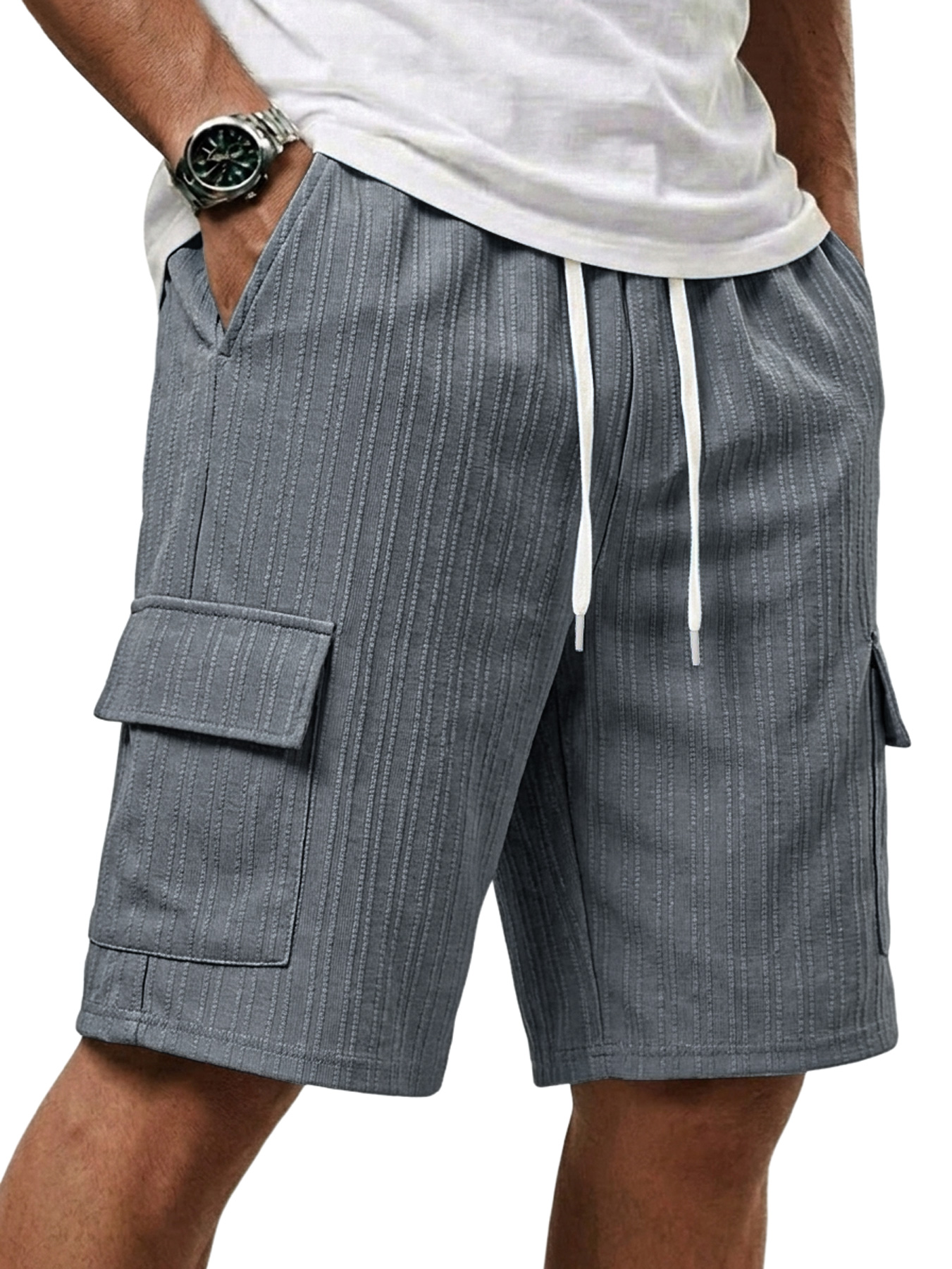Men's Jacquard Textured Multi-pocket Casual Loose Shorts