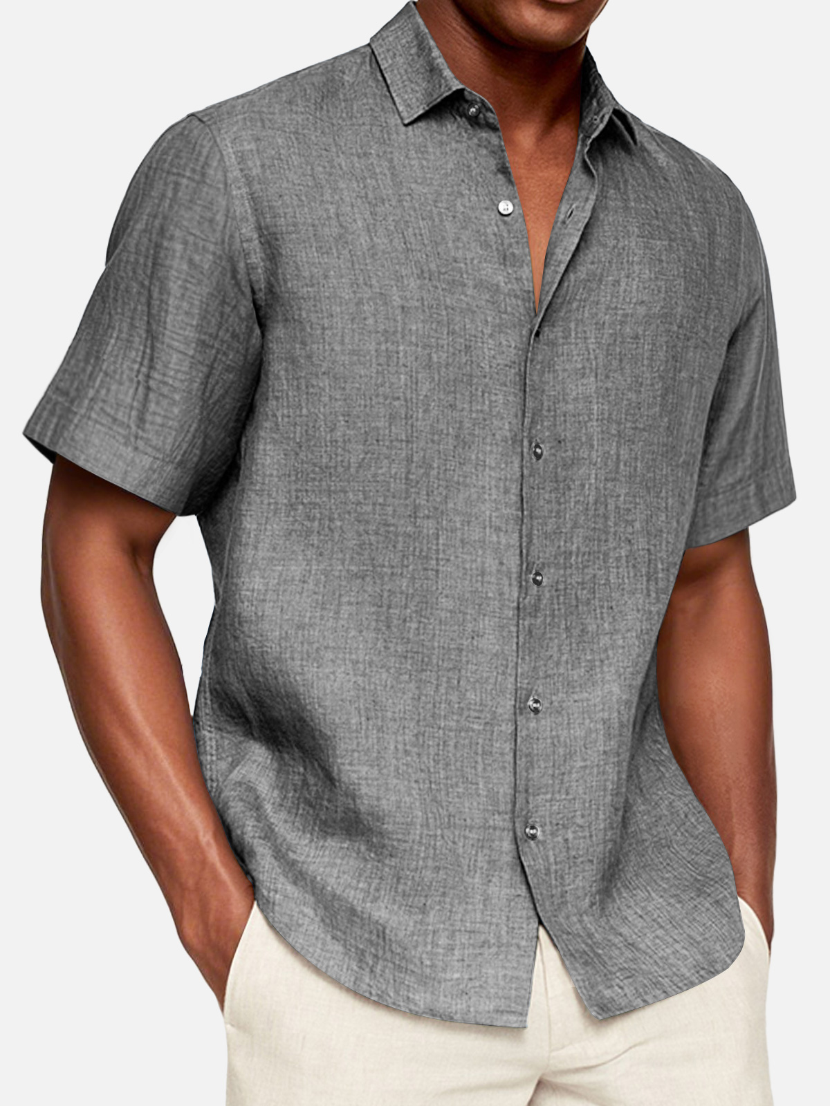 Men's Casual Cotton And Linen Short-sleeved Shirt
