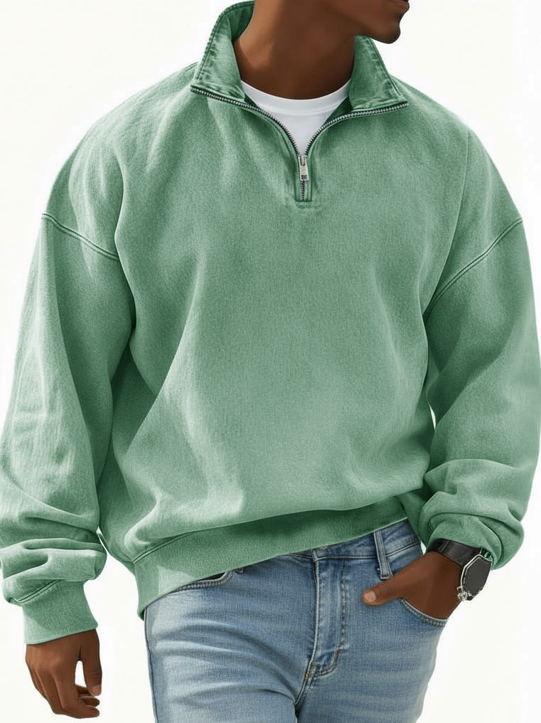 Men's Stylish Retro Half-zip Long-sleeved Stand-up Collar Sweatshirt
