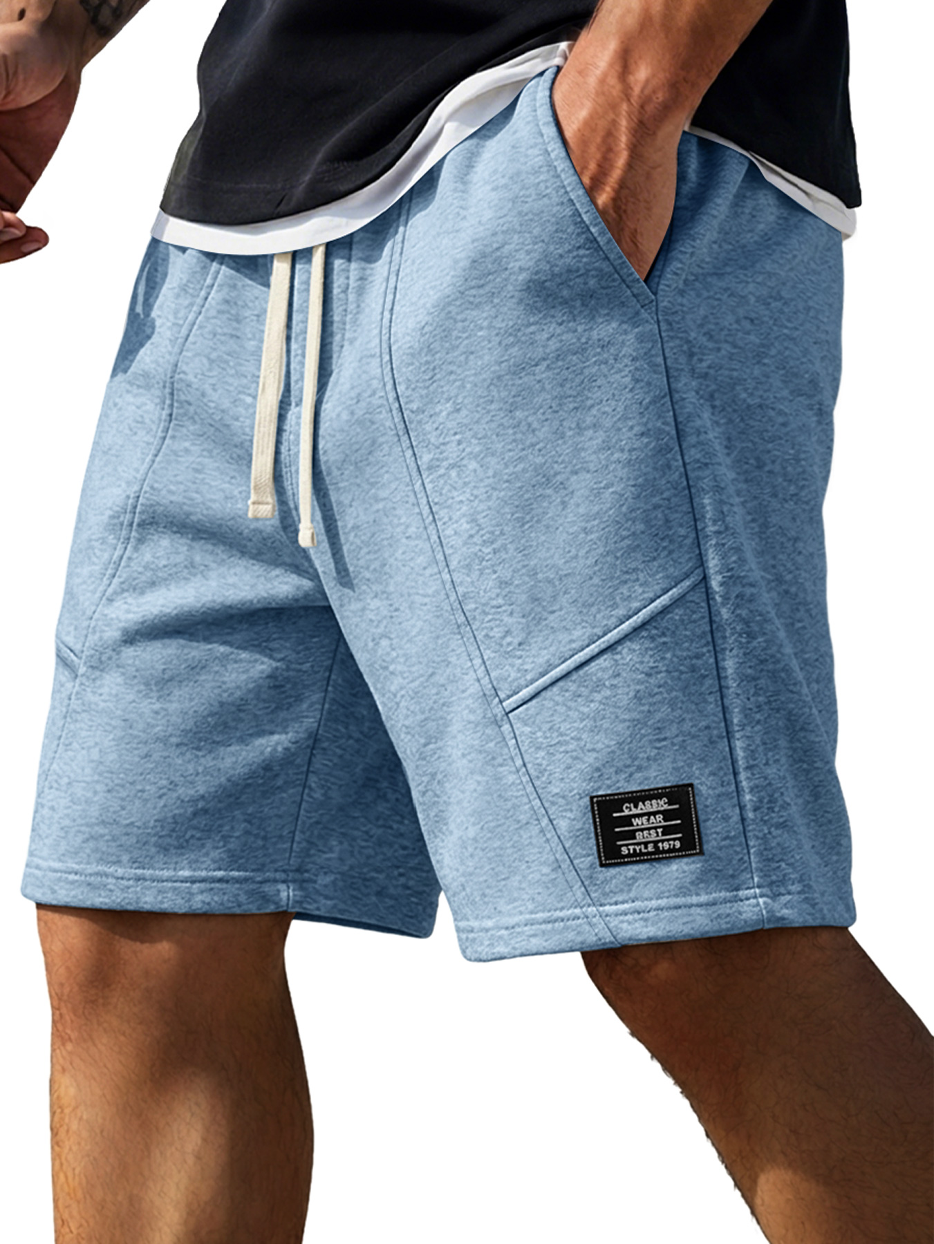 Men's Minimalist Deconstructed Design Embroidered Logo Casual Shorts