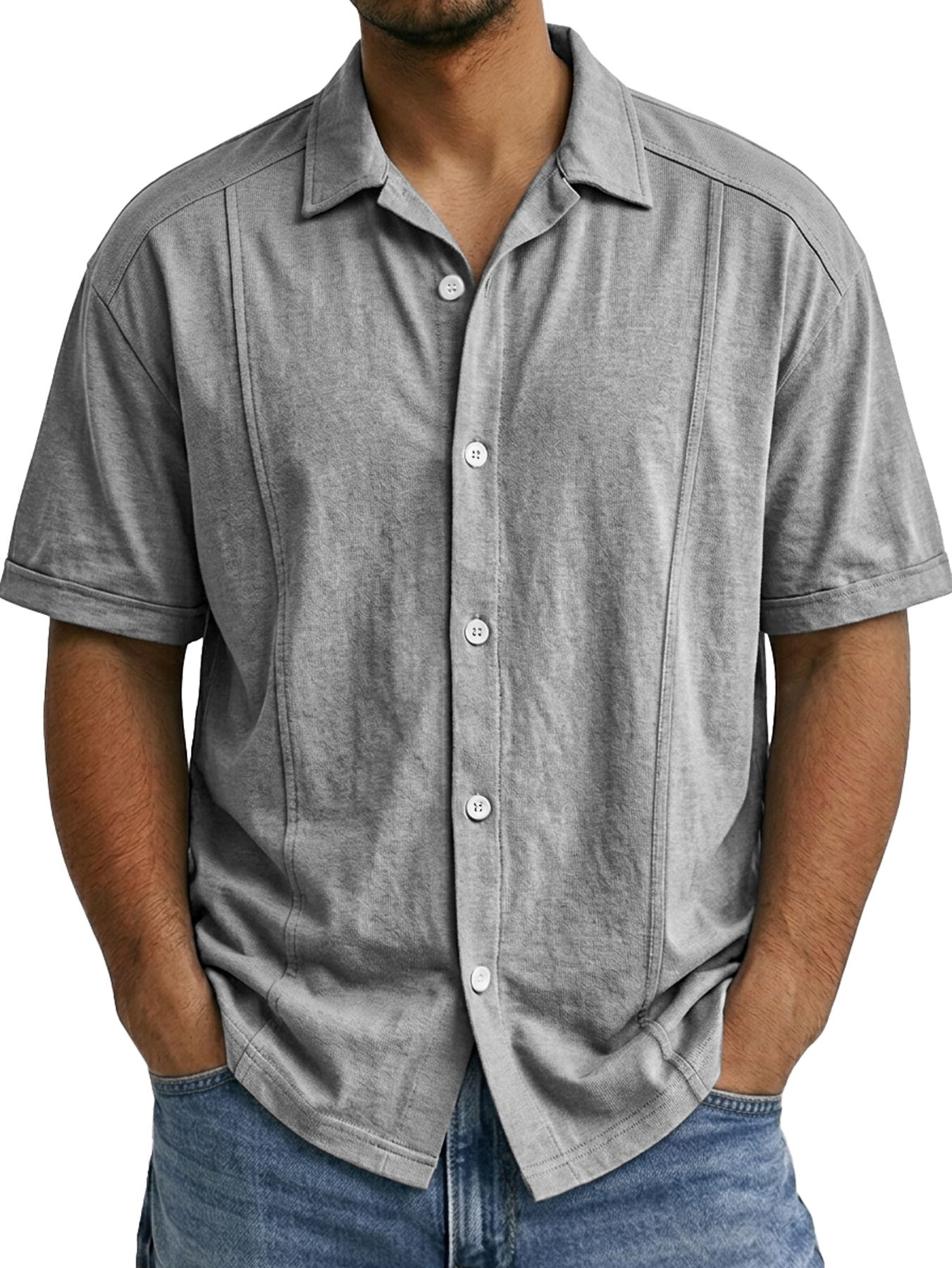 Men's Deconstructed Design Collared Casual Comfortable Short-sleeved Shirt