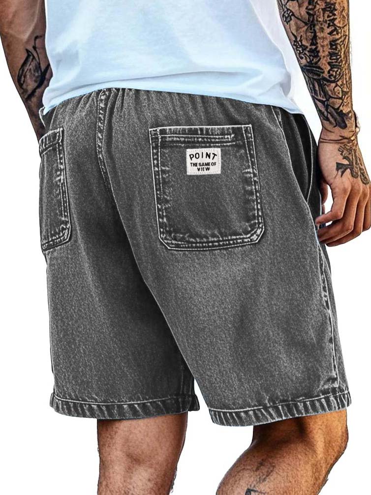 Men's Fashion Retro Distressed Pocket Embroidered Logo Shorts