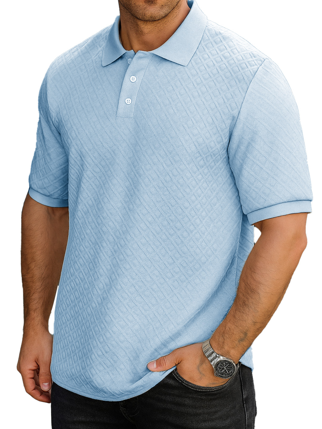 Men's Fashion Casual Daily Textured Fabric Lapel Short-sleeved Polo Shirt