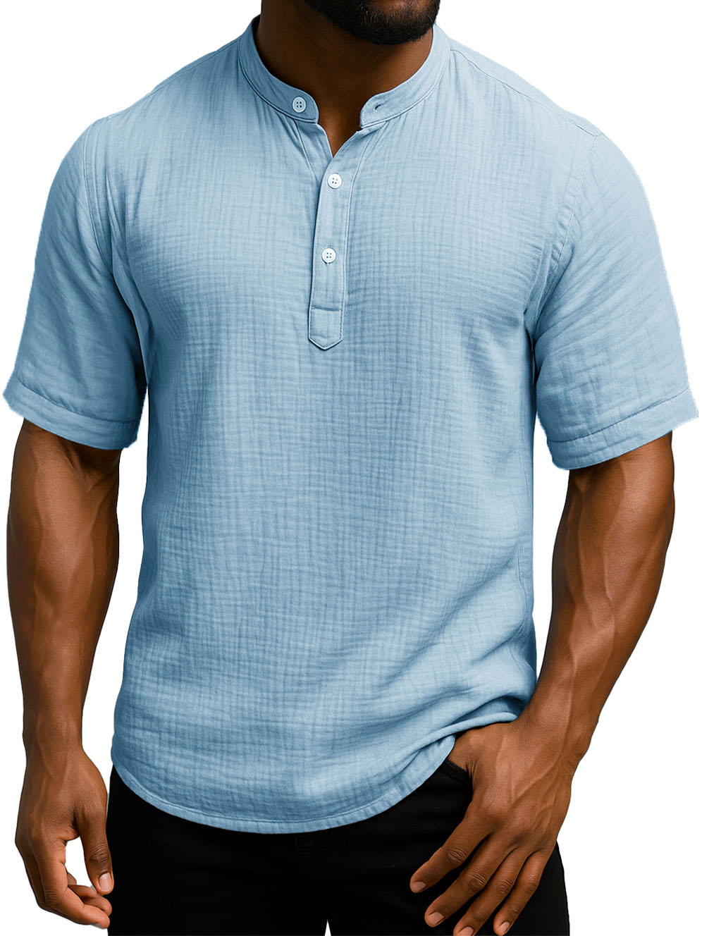 Men's Daily Casual Wrinkled Fabric Wide Short Sleeve Henley Shirt