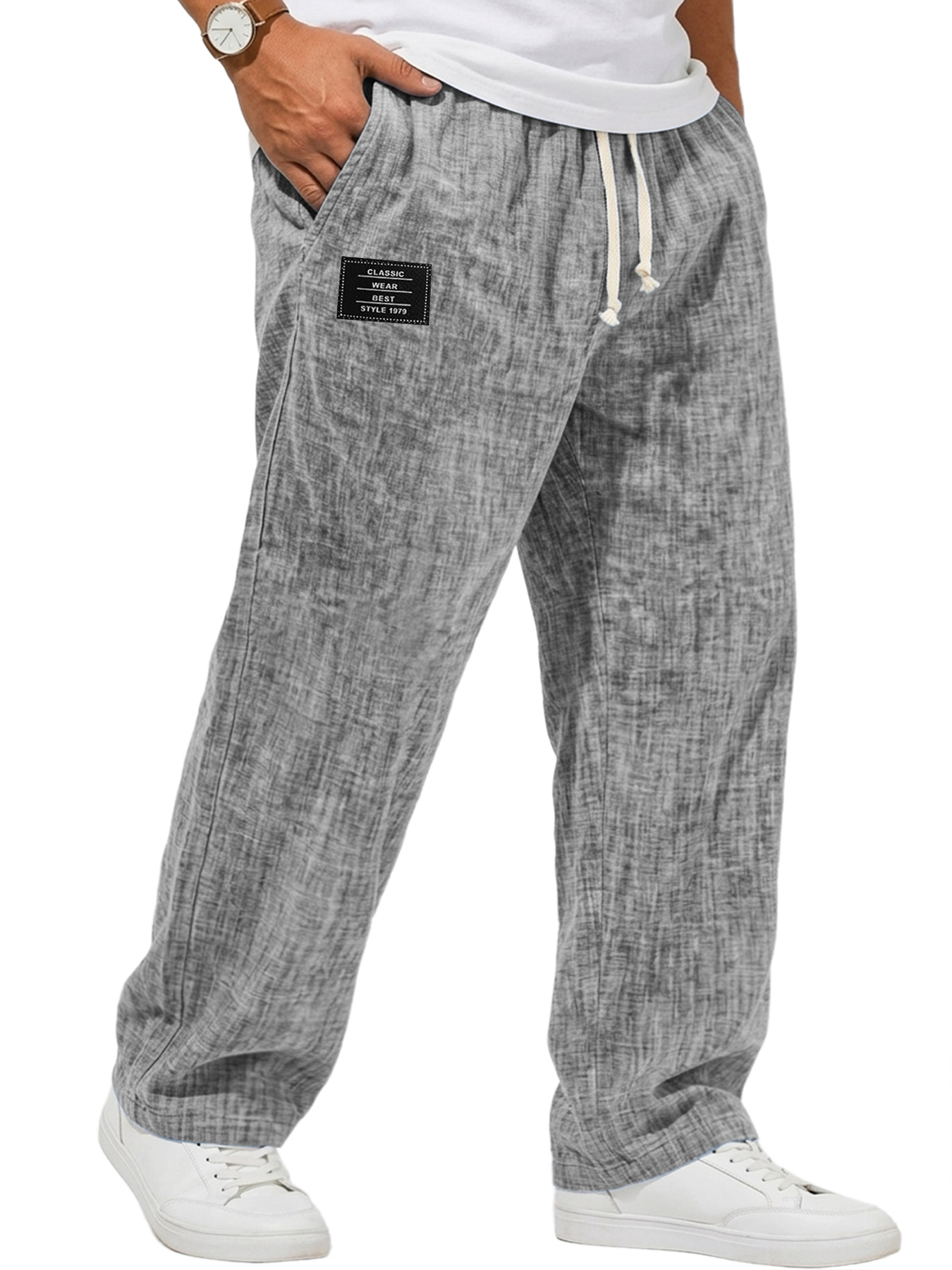 Men's Casual Breathable Embroidered Logo Loose-fitting Trousers