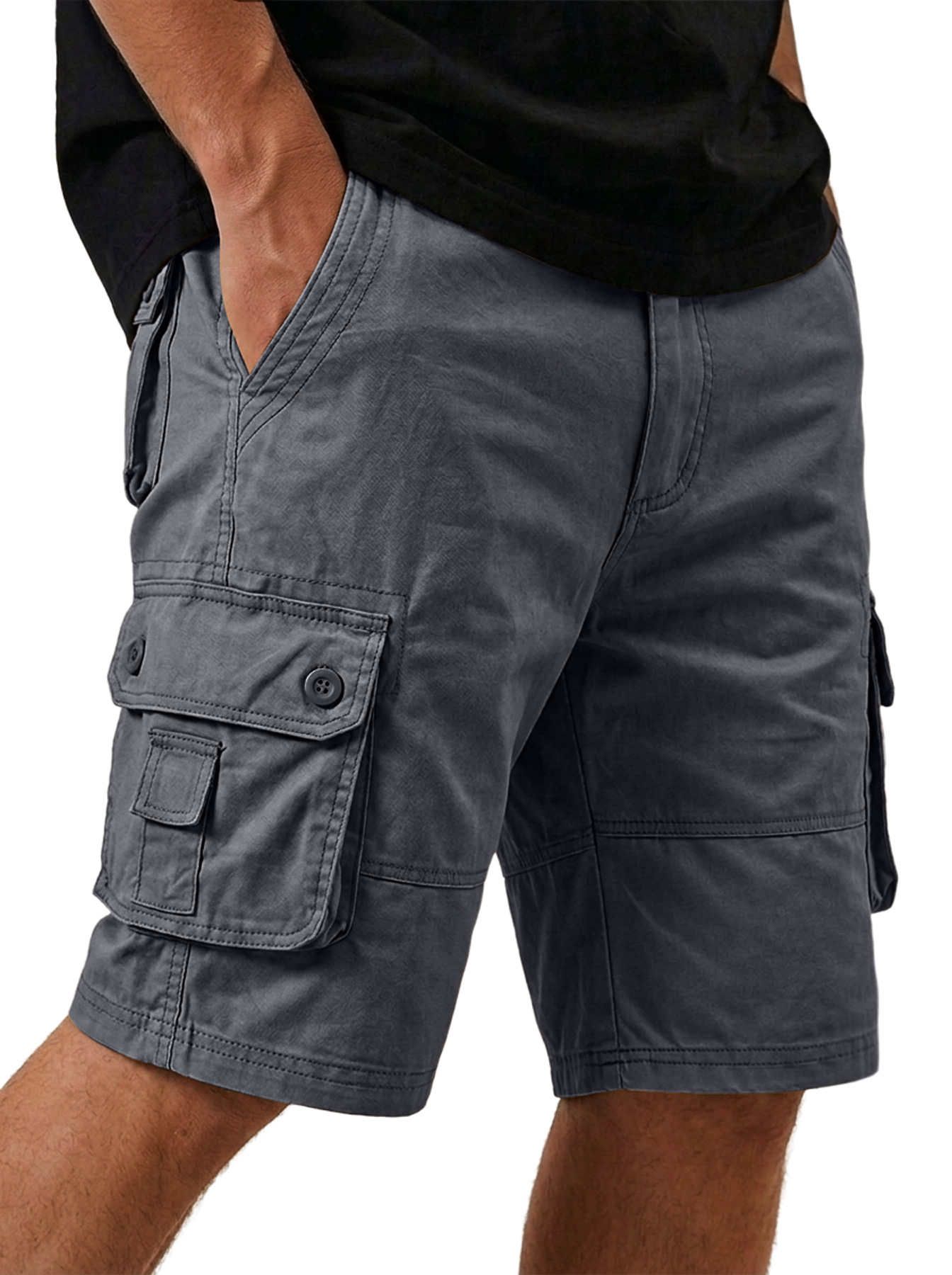 Men's Loose-Fit Cotton Casual Cargo Shorts with Multiple Pockets